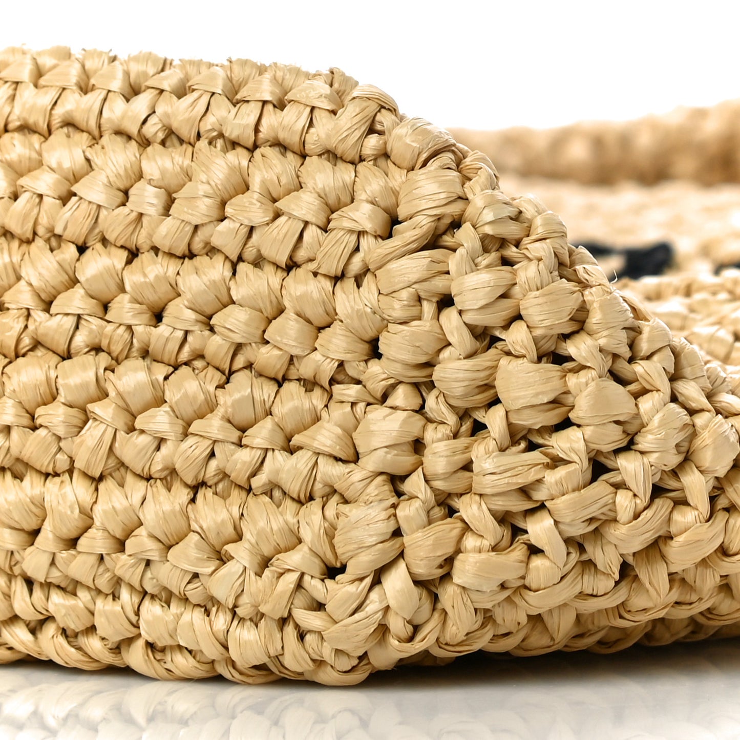 Yarn Raffia Effect Crochet Embroidered Small Logo Tote Naturale
