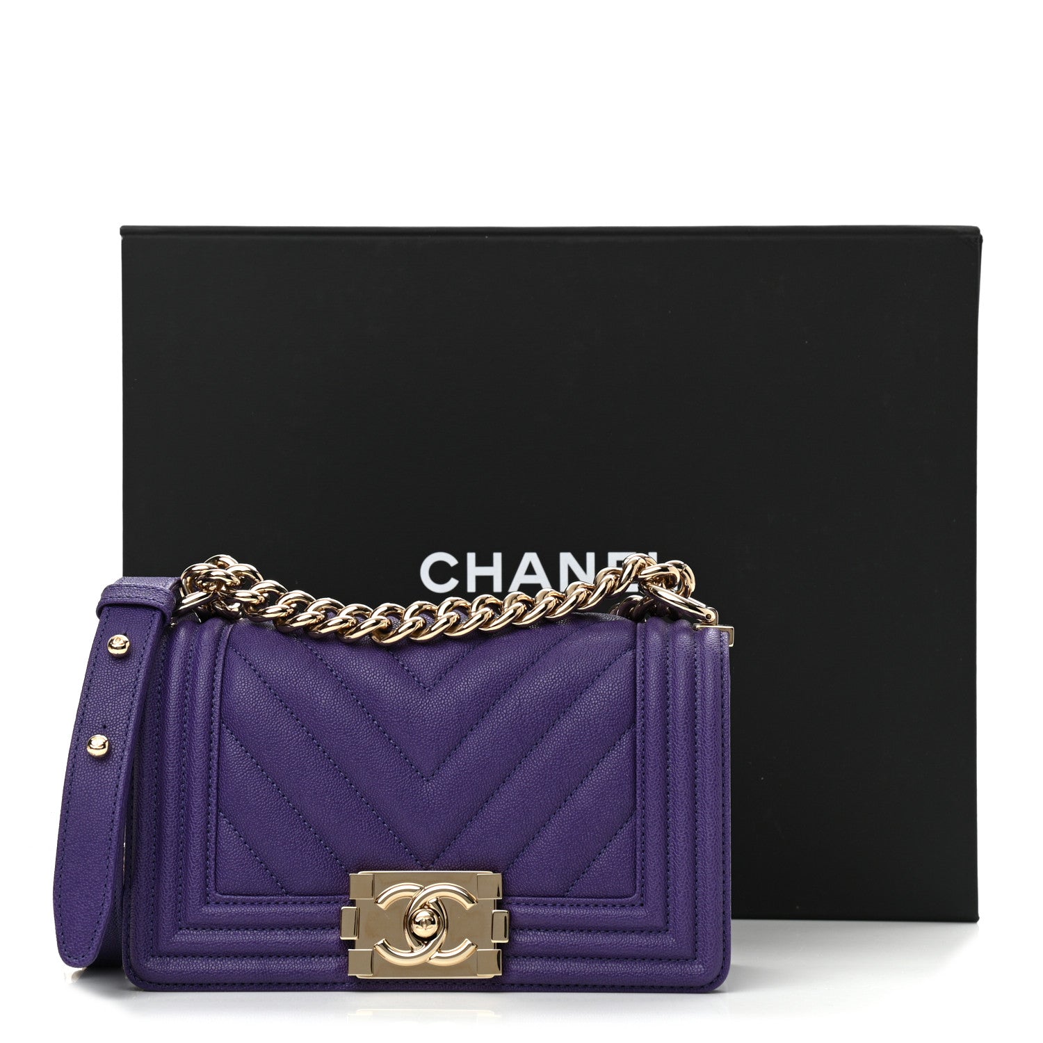 Chanel Caviar Chevron Quilted Small Boy Flap Purple 11 of 11