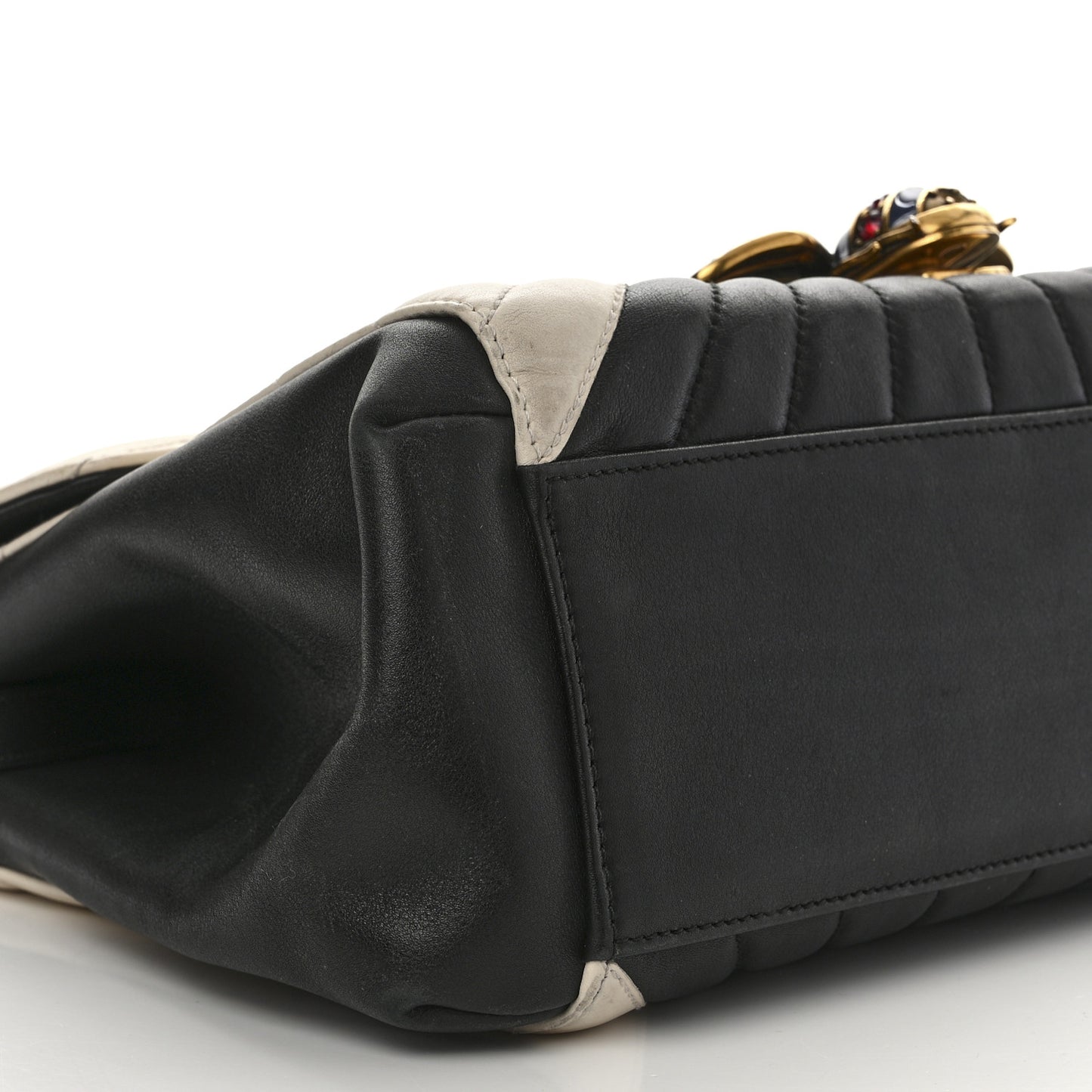 Calfskin Bamboo Trapuntata Queen Margaret Top Handle Bag Mystic White Black