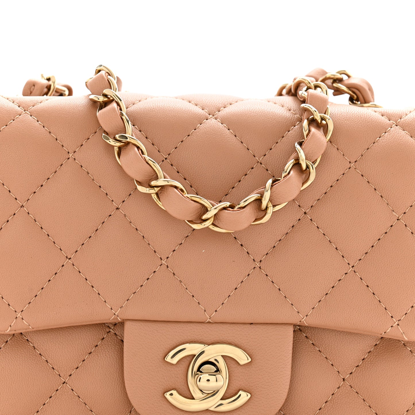 Lambskin Quilted Mini Square Flap Brown