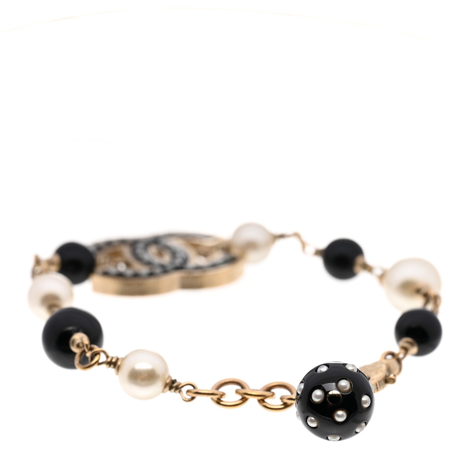 Chanel Resin Pearl Beaded CC Bracelet Gold 3 of 6