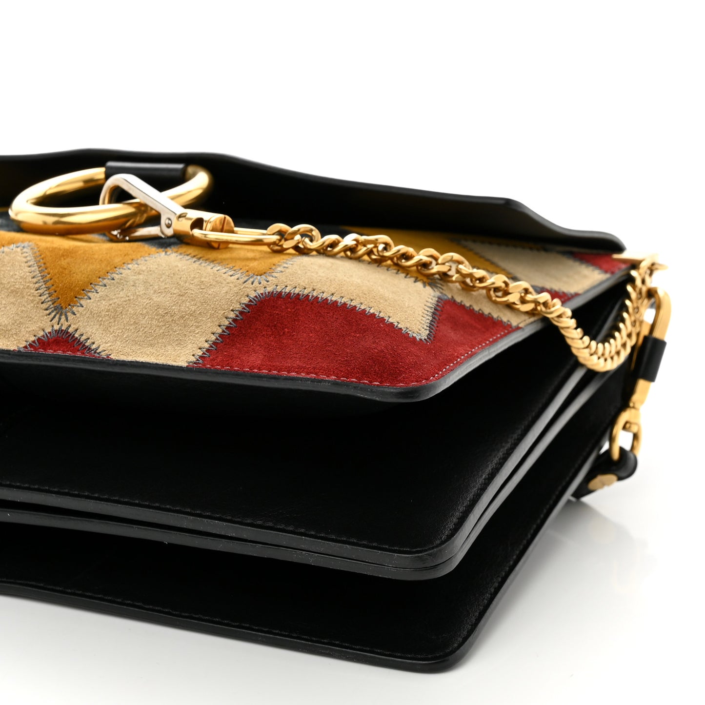 Suede Wonder Woman Patchwork Medium Faye Shoulder Bag Black