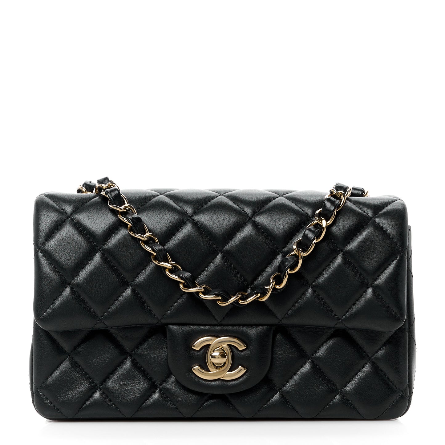 Lambskin Quilted Mini Rectangular Flap Black