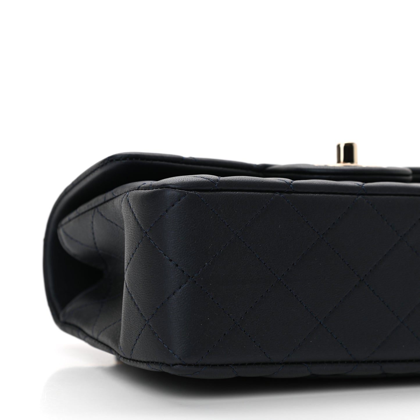 Lambskin Quilted Mini Top Handle Rectangular Flap Navy Blue