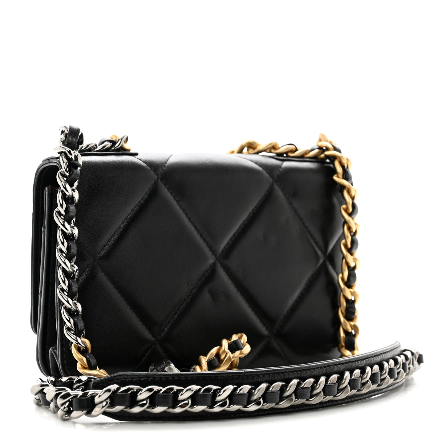 Lambskin Quilted Chanel 19 Wallet On Chain WOC Black