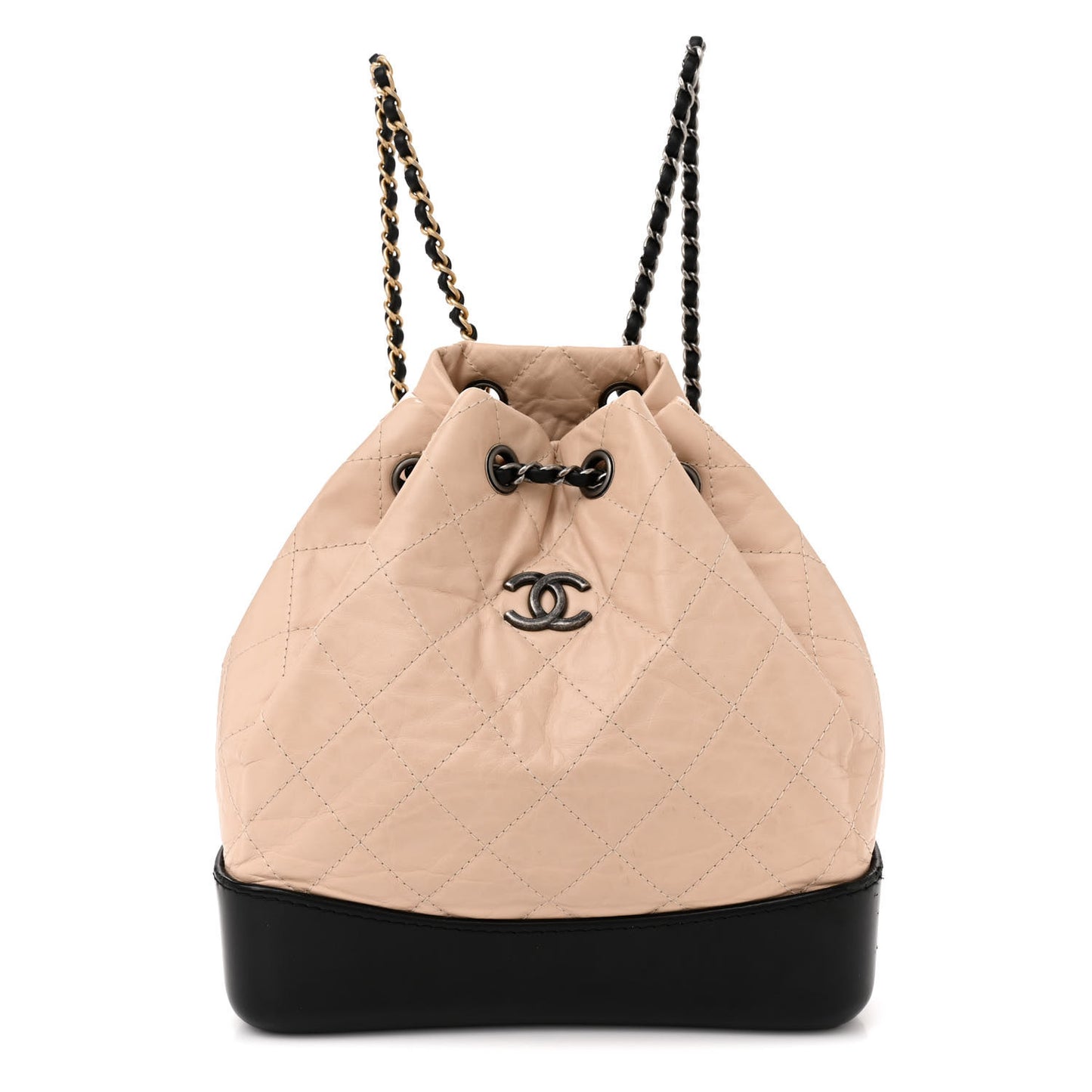 Aged Calfskin Quilted Small Gabrielle Backpack Beige Black