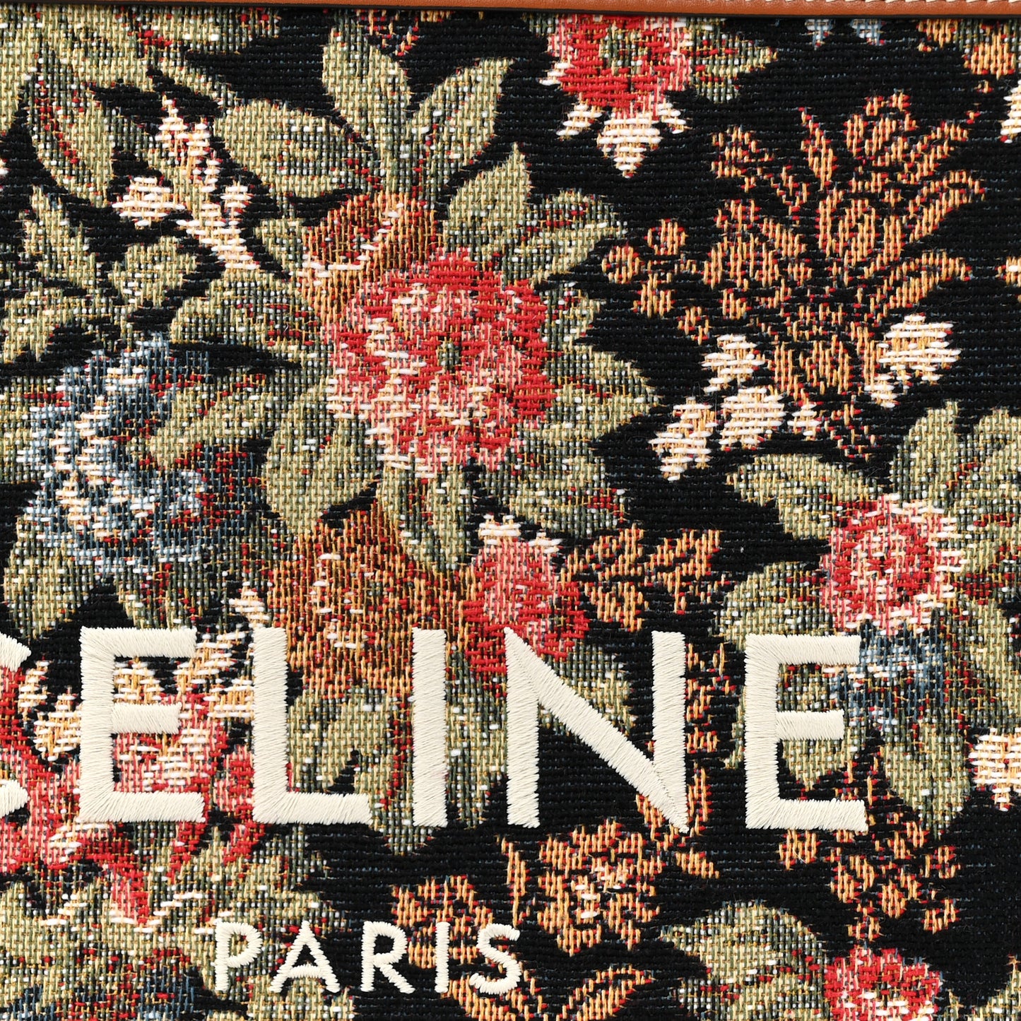 Canvas Calfskin Jacquard Floral Small Vertical Cabas Black Tan
