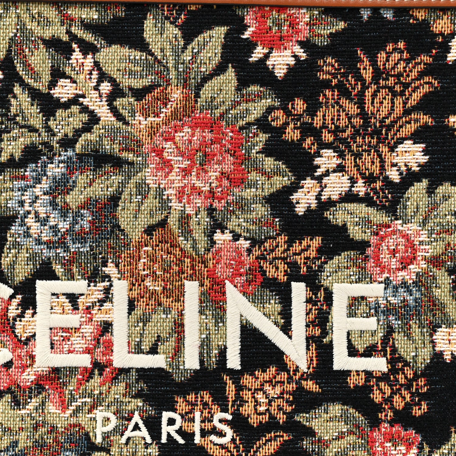 Celine Canvas Calfskin Jacquard Floral Small Vertical Cabas Black Tan 8 of 14