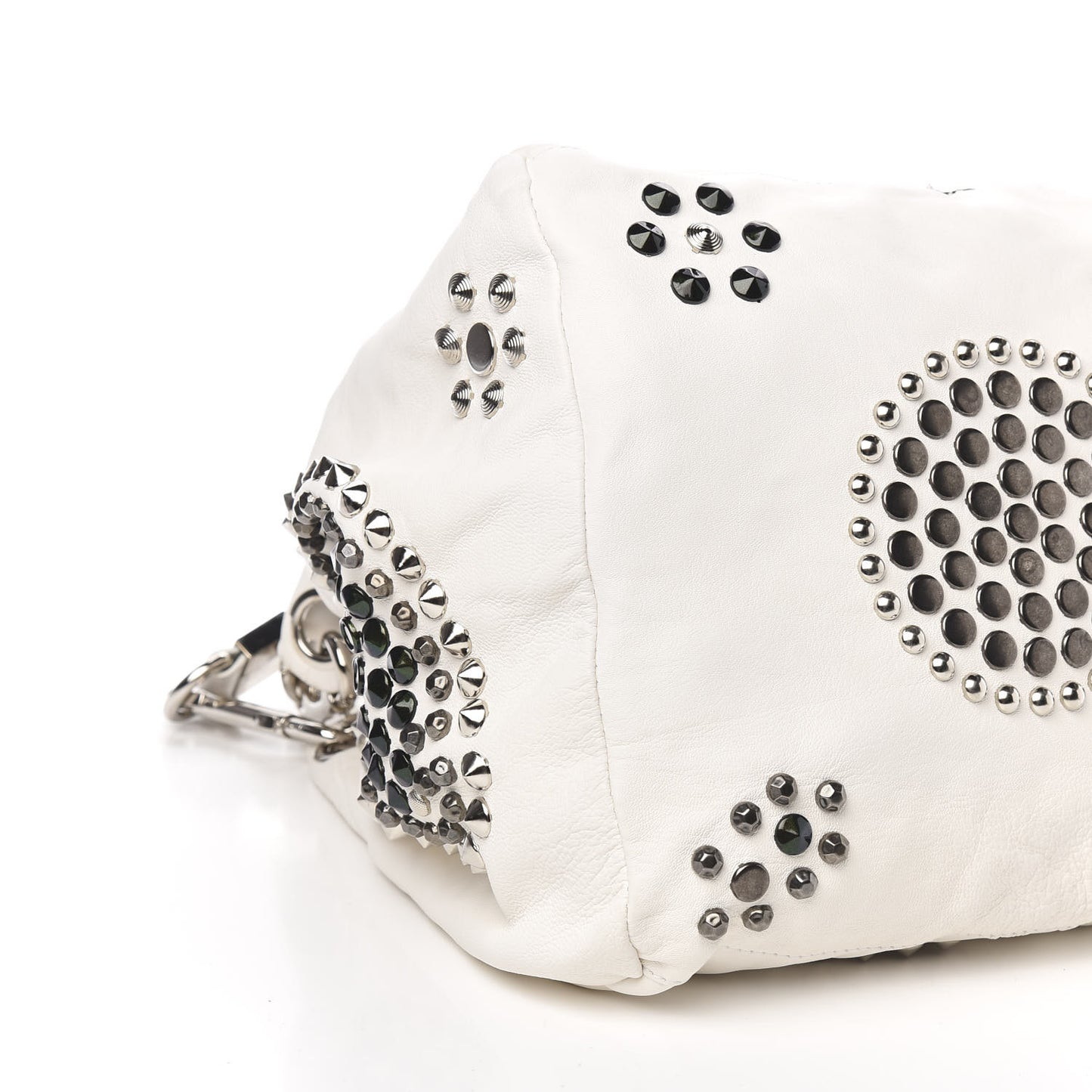 Calfskin Studded Lola Tote White
