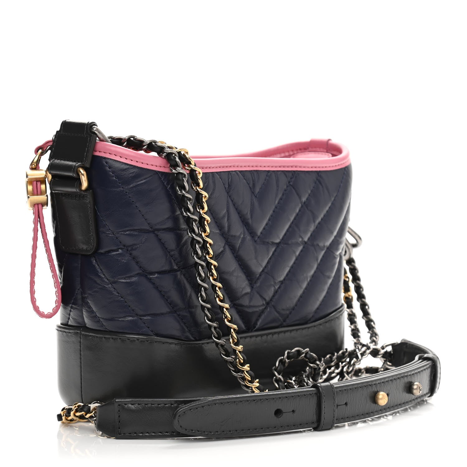 Chanel Aged Calfskin Chevron Quilted Small Gabrielle Hobo Dark Pink Navy 2 of 10