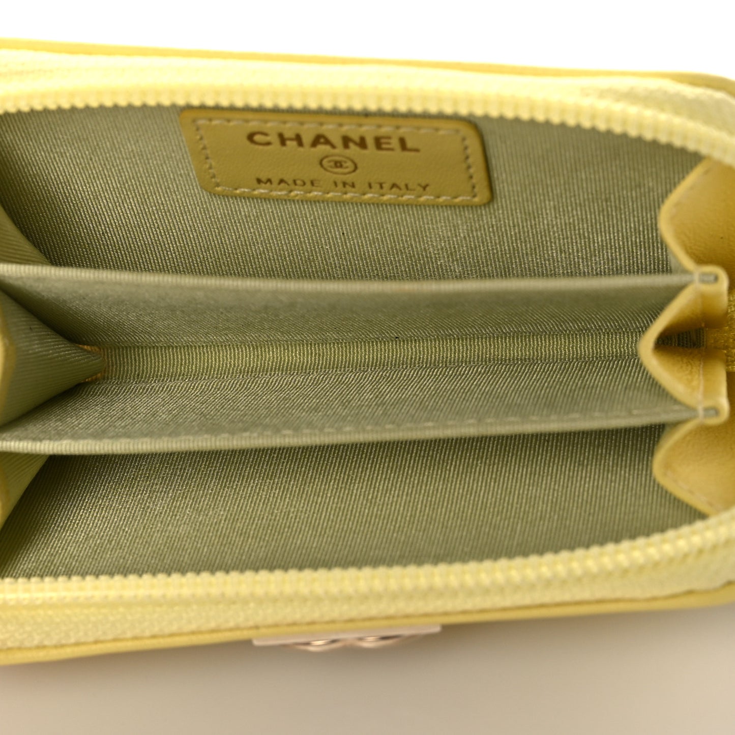 Lambskin Quilted Zip Around Boy Coin Purse Wallet Yellow