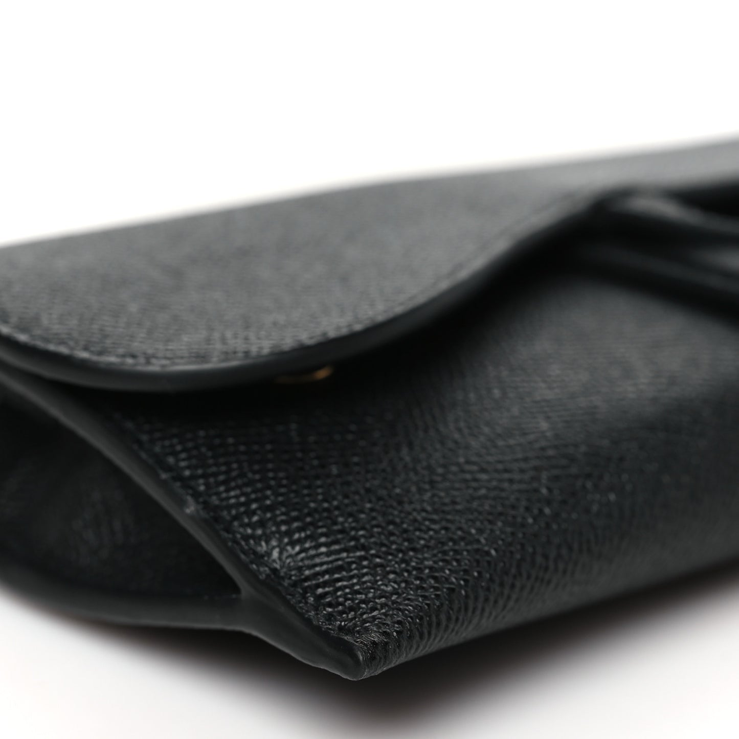 Grained Calfskin Saddle Chain Wallet Pouch Black