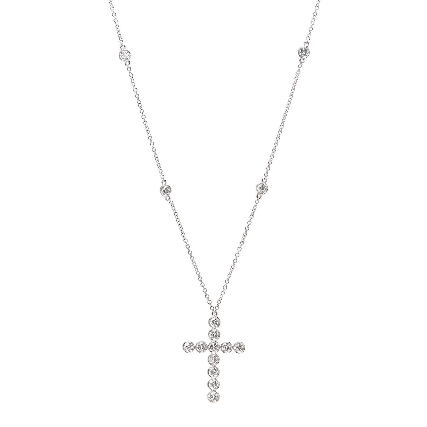 Platinum Diamond Small Jazz Cross Pendant Necklace