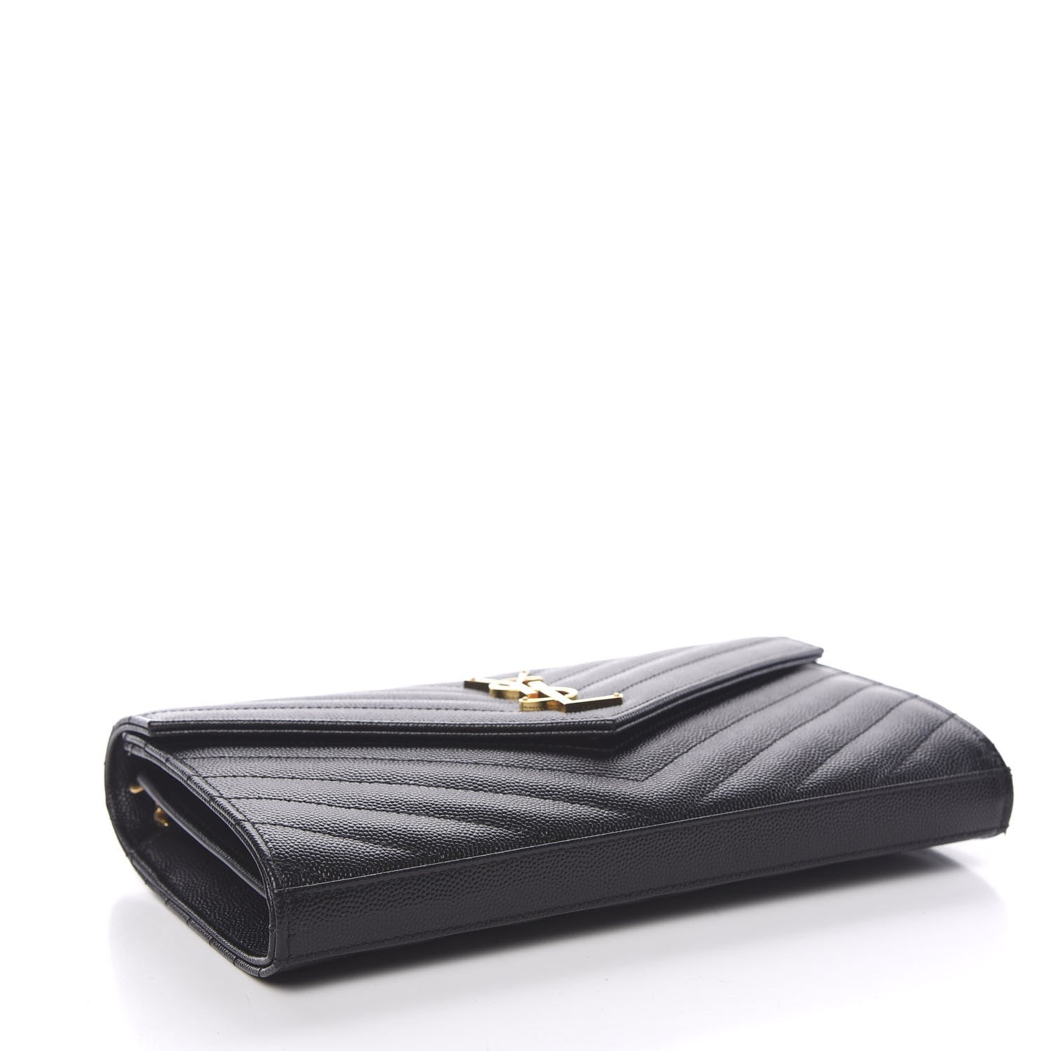 Saint Laurent Grain De Poudre Matelasse Chevron Monogram Chain Wallet Black 3 of 10