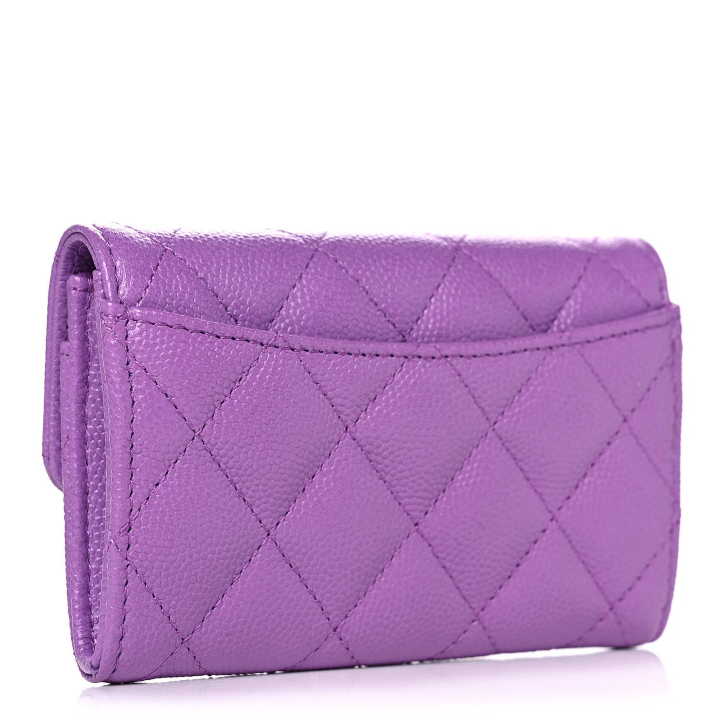 Caviar Quilted Flap Card Holder Wallet Purple