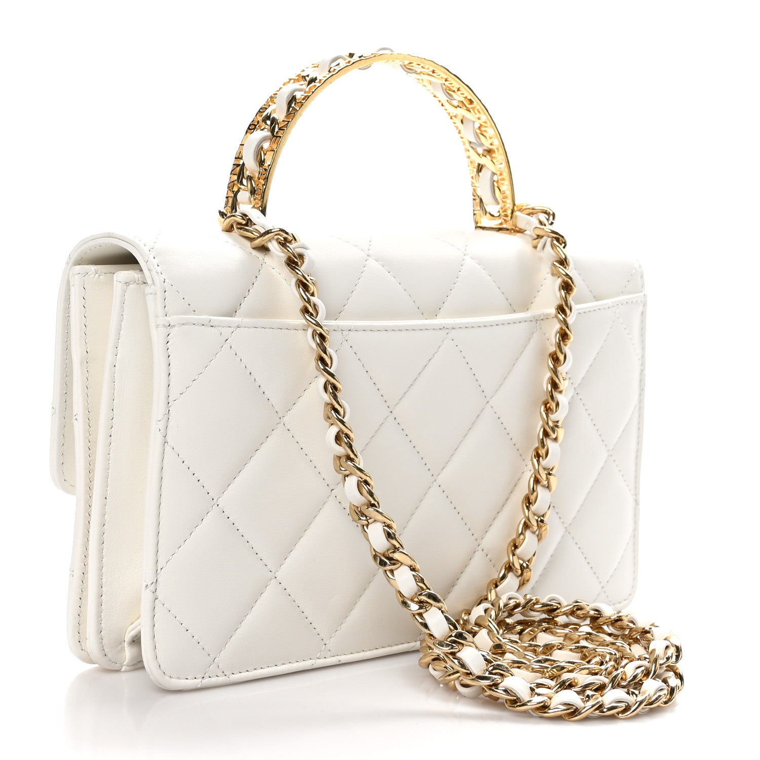 Chanel Shiny Calfskin Quilted Small Metal Top Handle Flap White 3 of 12