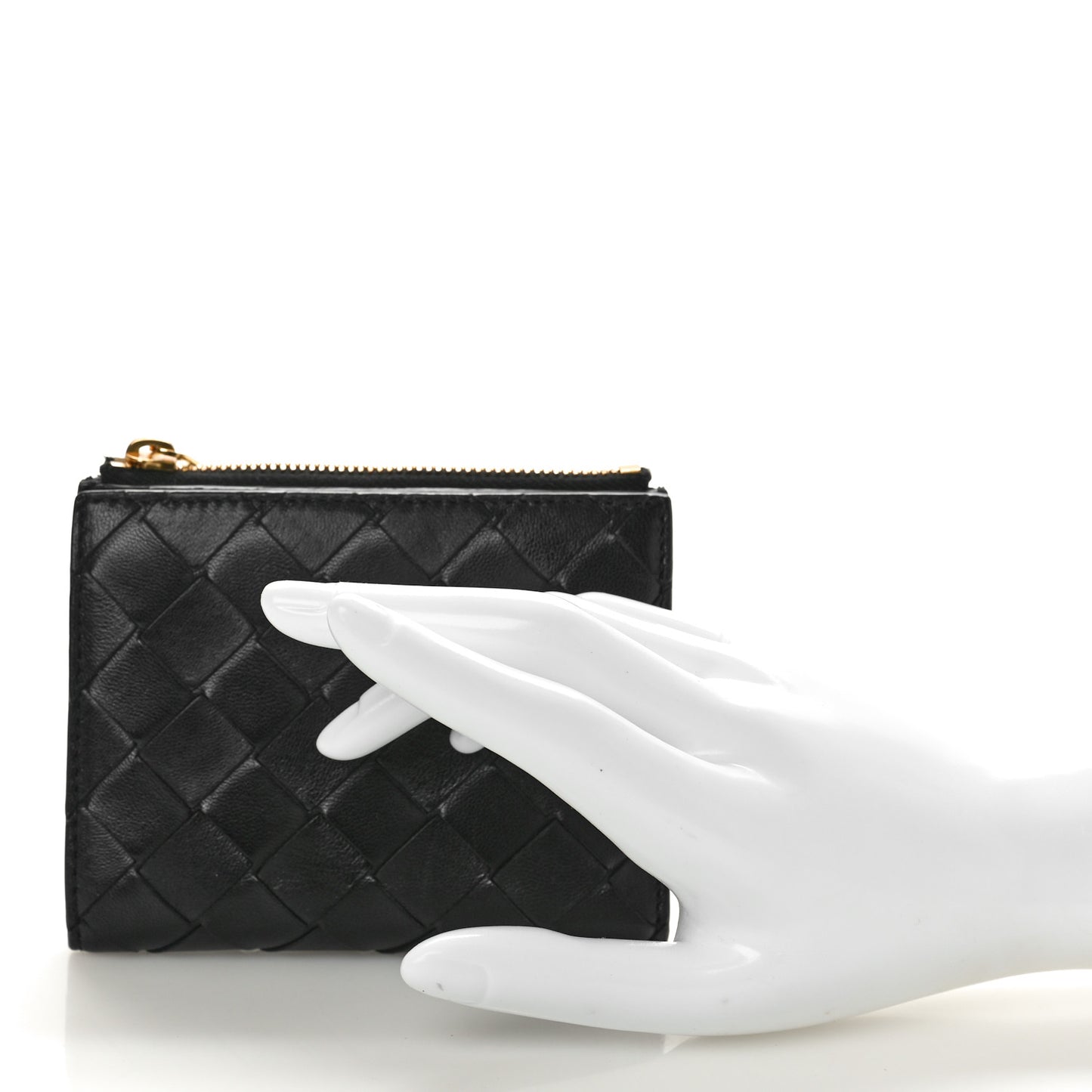 Nappa Intrecciato Small Bi-Fold Zip Wallet Black
