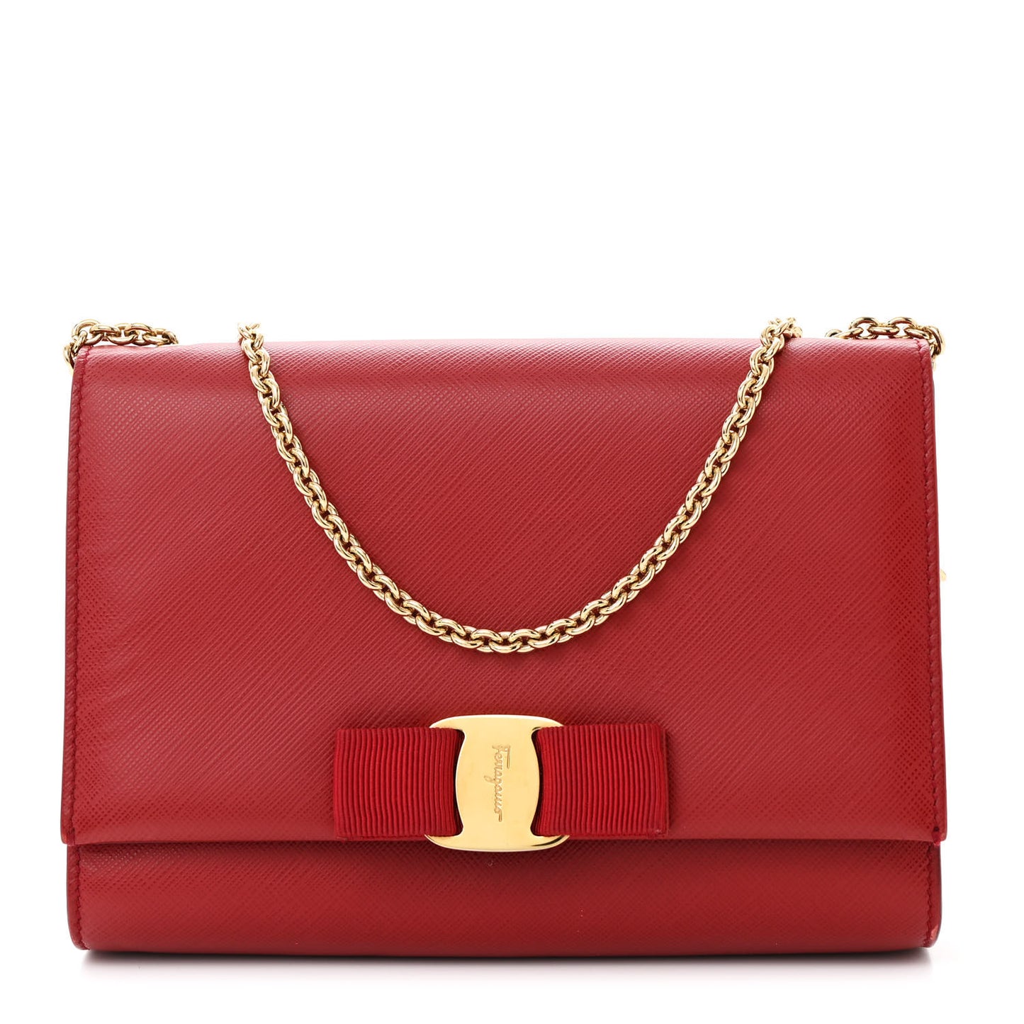 Hammered Calfskin Mini Miss Vara Bow Chain Bag Rosso