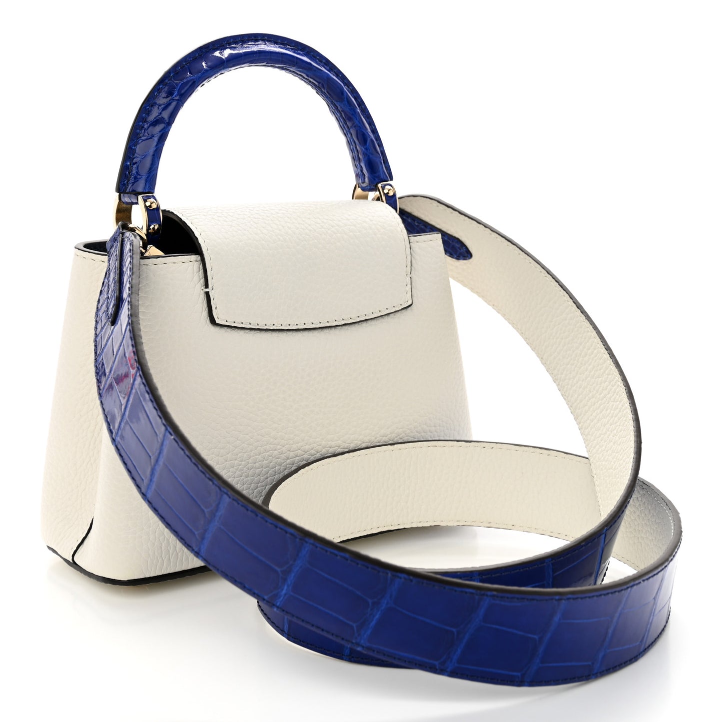 Taurillon Crocodile Capucines Mini White Bleu Santorin