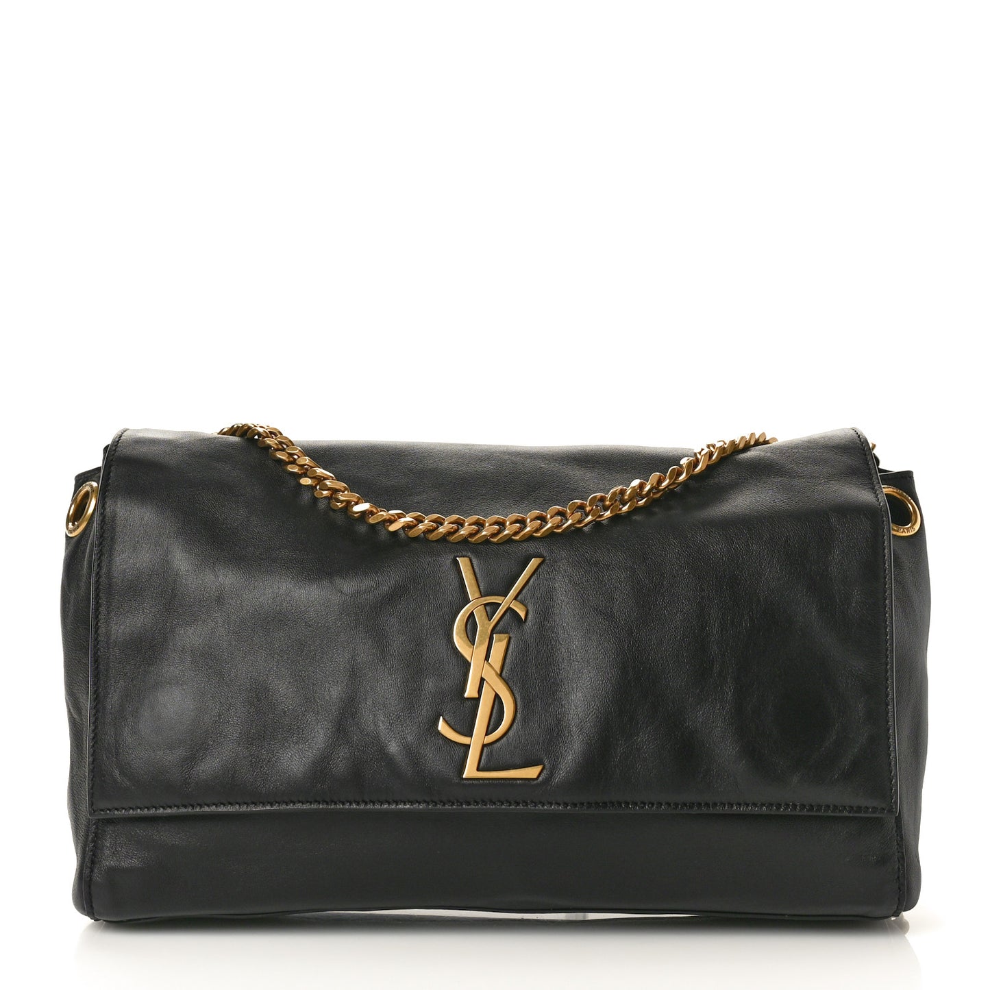 Smooth Calfskin Suede Medium Reversible Monogram Kate Satchel Black