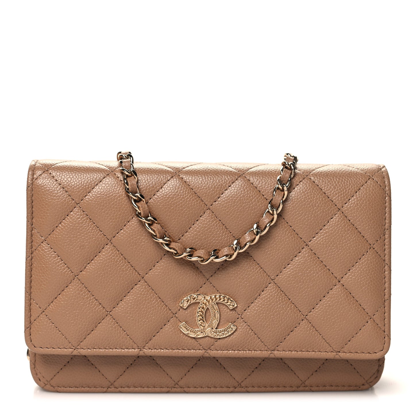 Caviar Quilted Multi Chain Wallet On Chain WOC Beige
