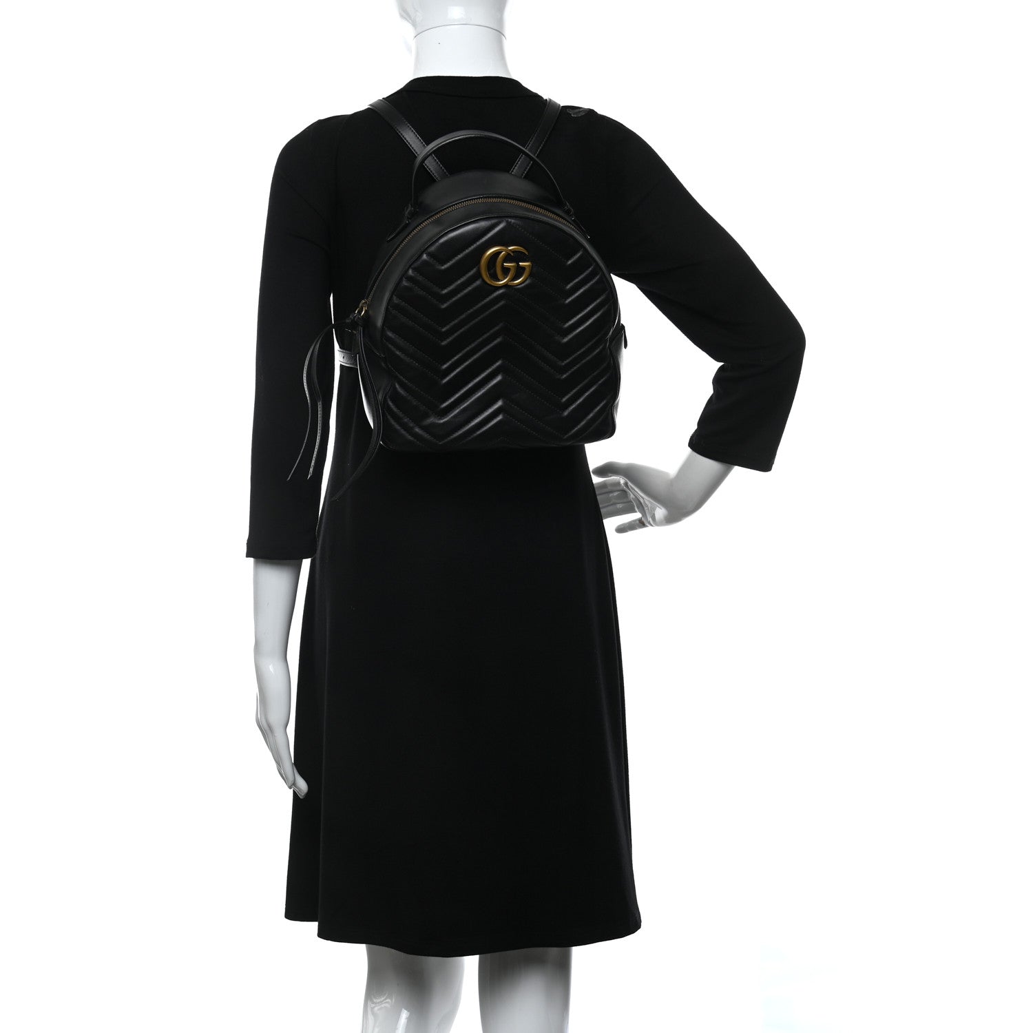 Gucci Calfskin Matelasse GG Marmont Dome Backpack Black 2 of 11
