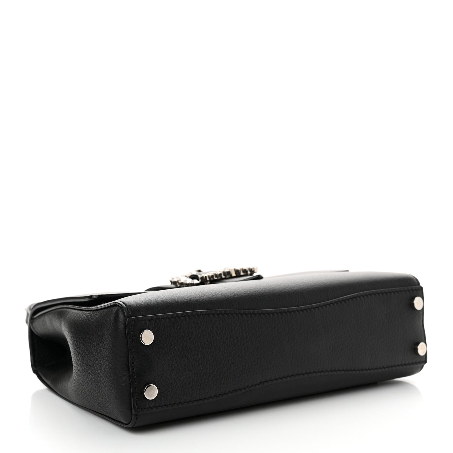 Calfskin Crystal Medium Cheri Top Handle Bag Black