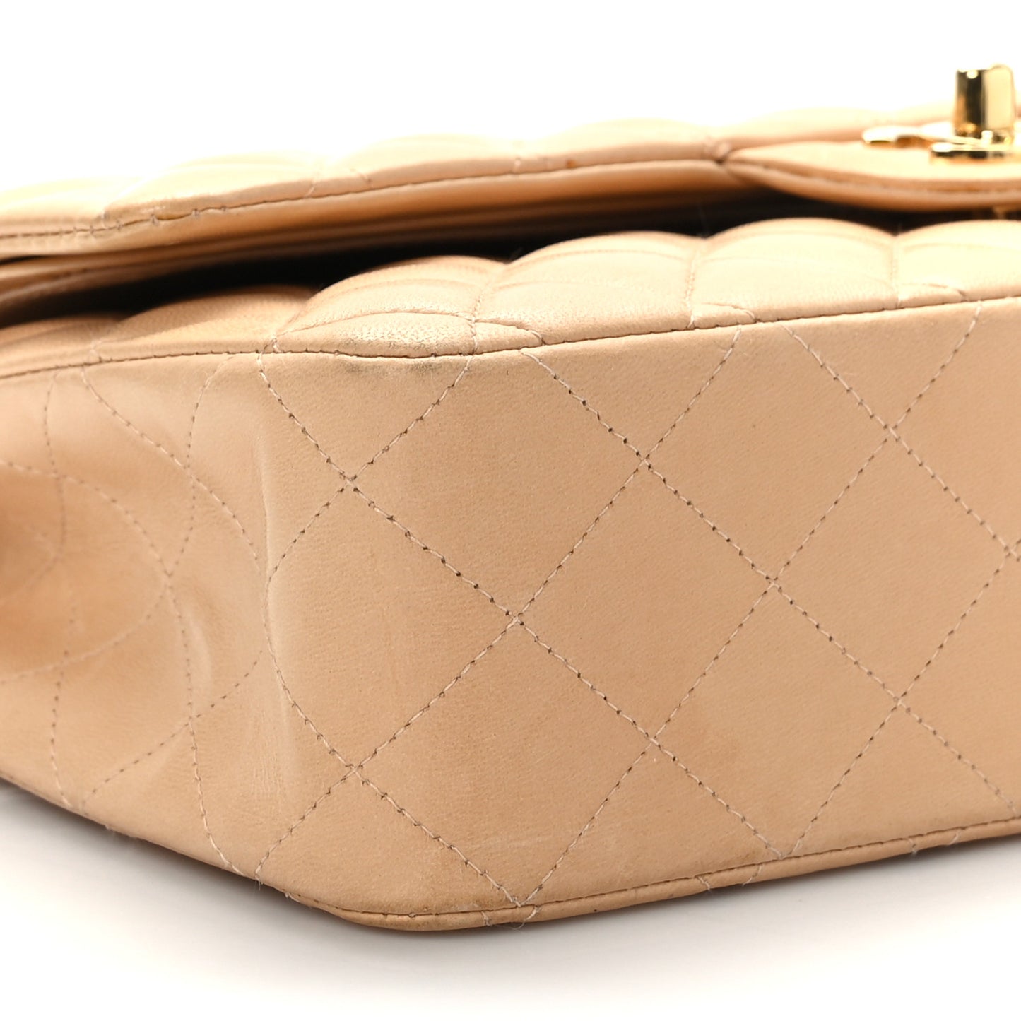 Lambskin Quilted Medium Double Flap Beige Black