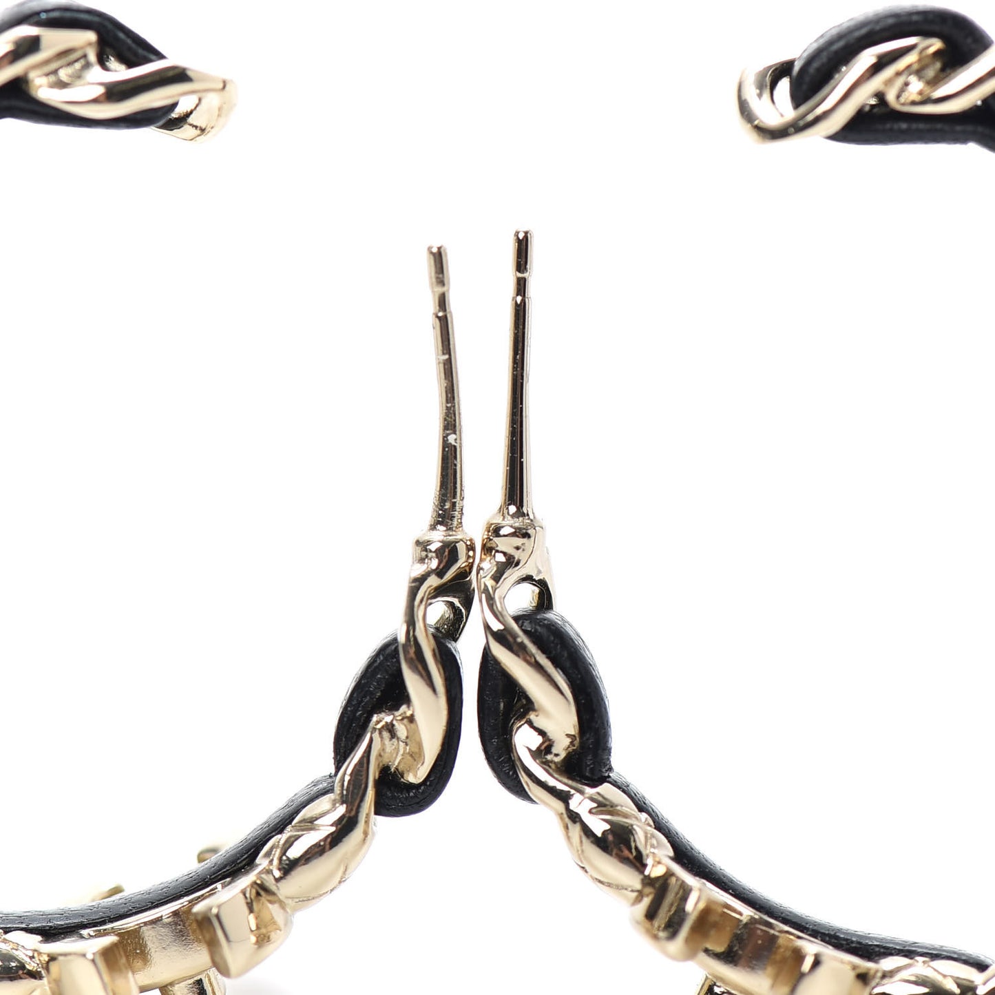 Lambskin CC Turnlock Chain Hoop Earrings Gold Black