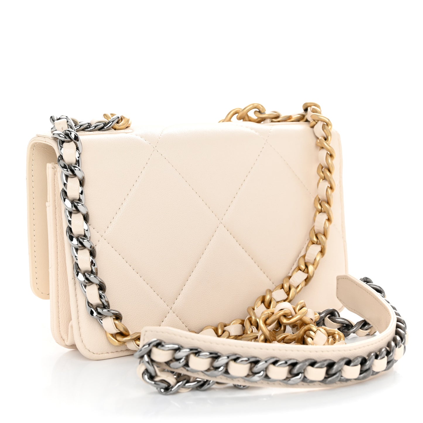 Lambskin Quilted Chanel 19 Wallet On Chain WOC Light Beige