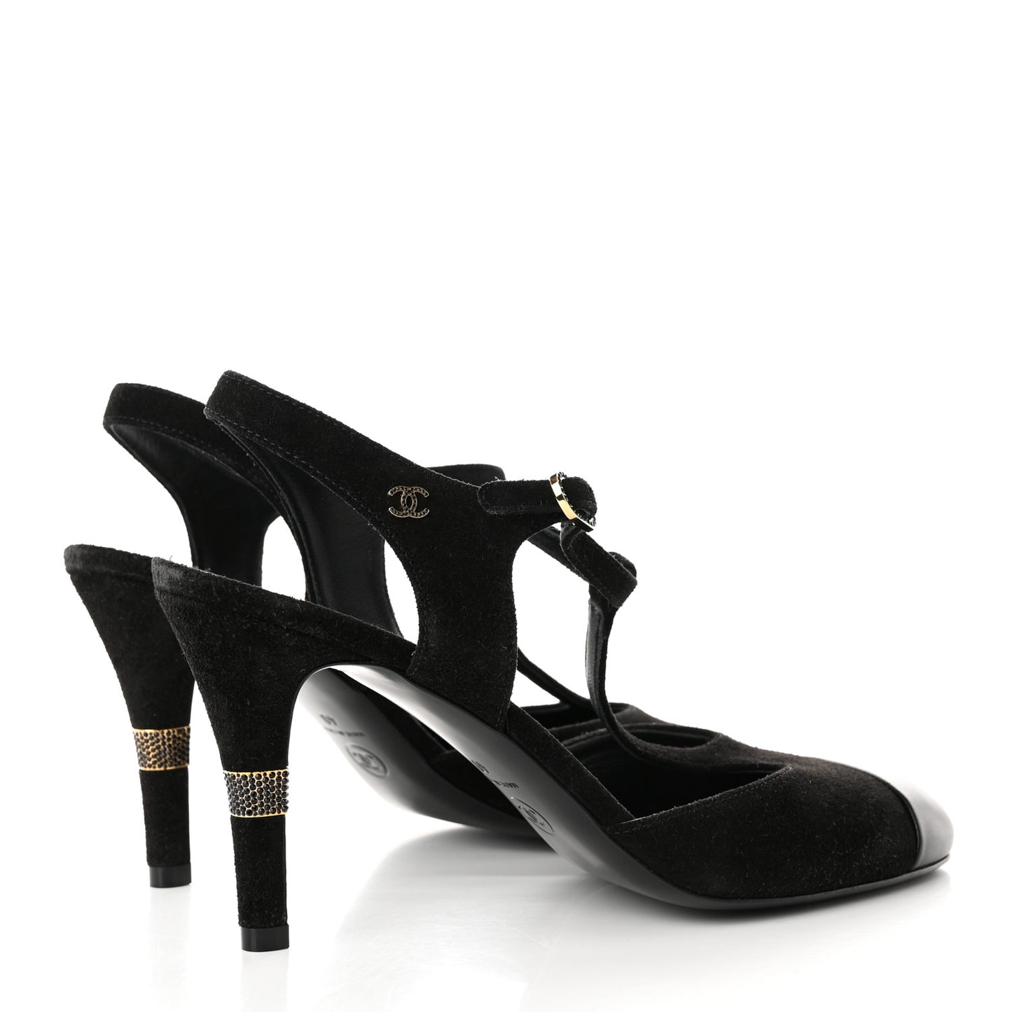 Suede Lambskin Cap Toe Crystal Slingback Pumps 40 Black