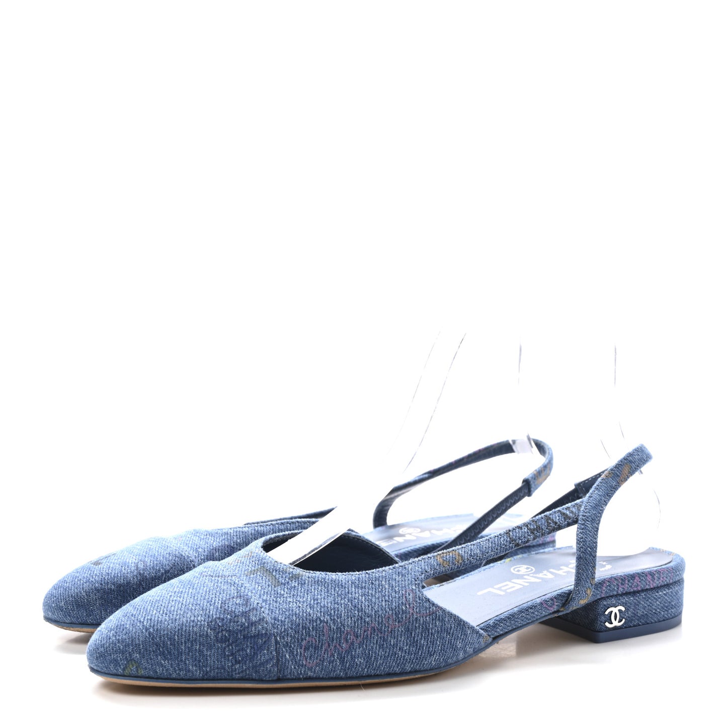 Denim Printed Denim Mood Cap Toe CC Slingback Flats 37 Light Blue Multicolor
