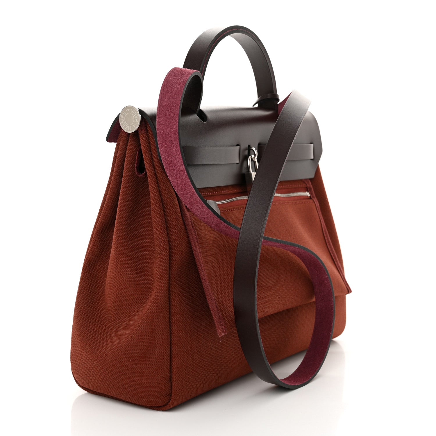 Hermes Military Toile Vache Hunter Herbag Zip 31 PM Rouge H Ebene 4 of 12