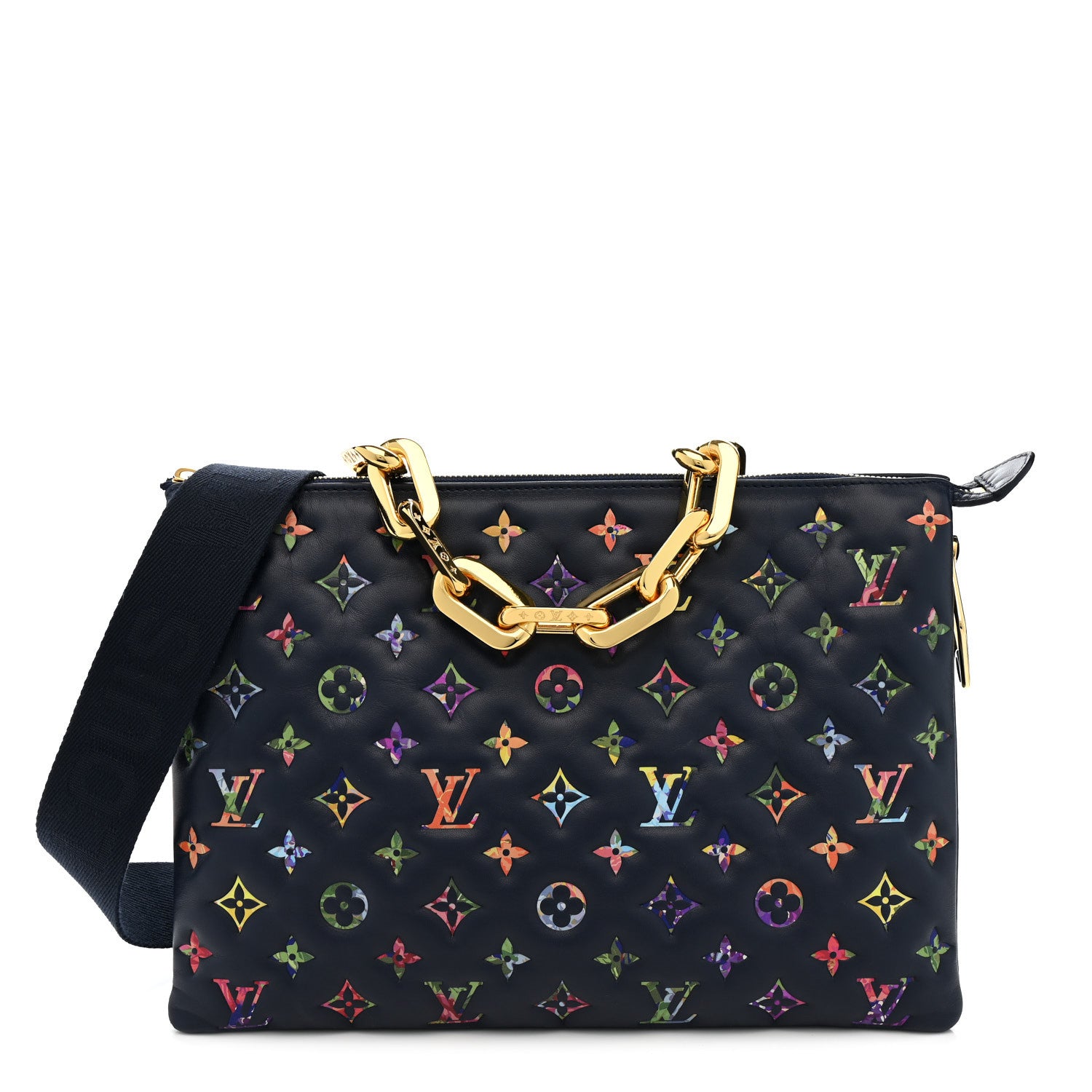 Louis Vuitton Lambskin Embossed Monogram LV Garden Coussin MM Navy