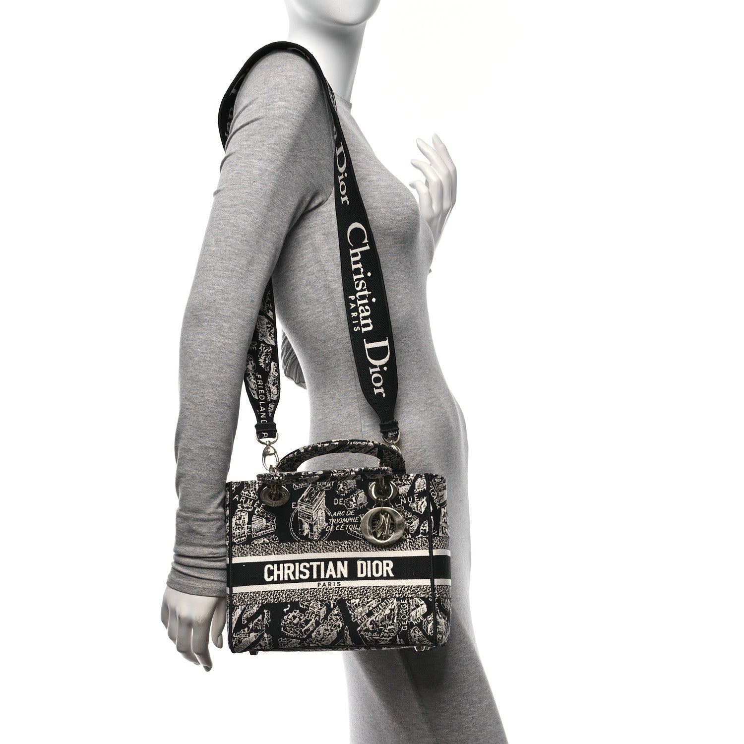 Christian Dior Canvas Embroidered Medium Plan de Paris Lady D-Lite Black White 2 of 9