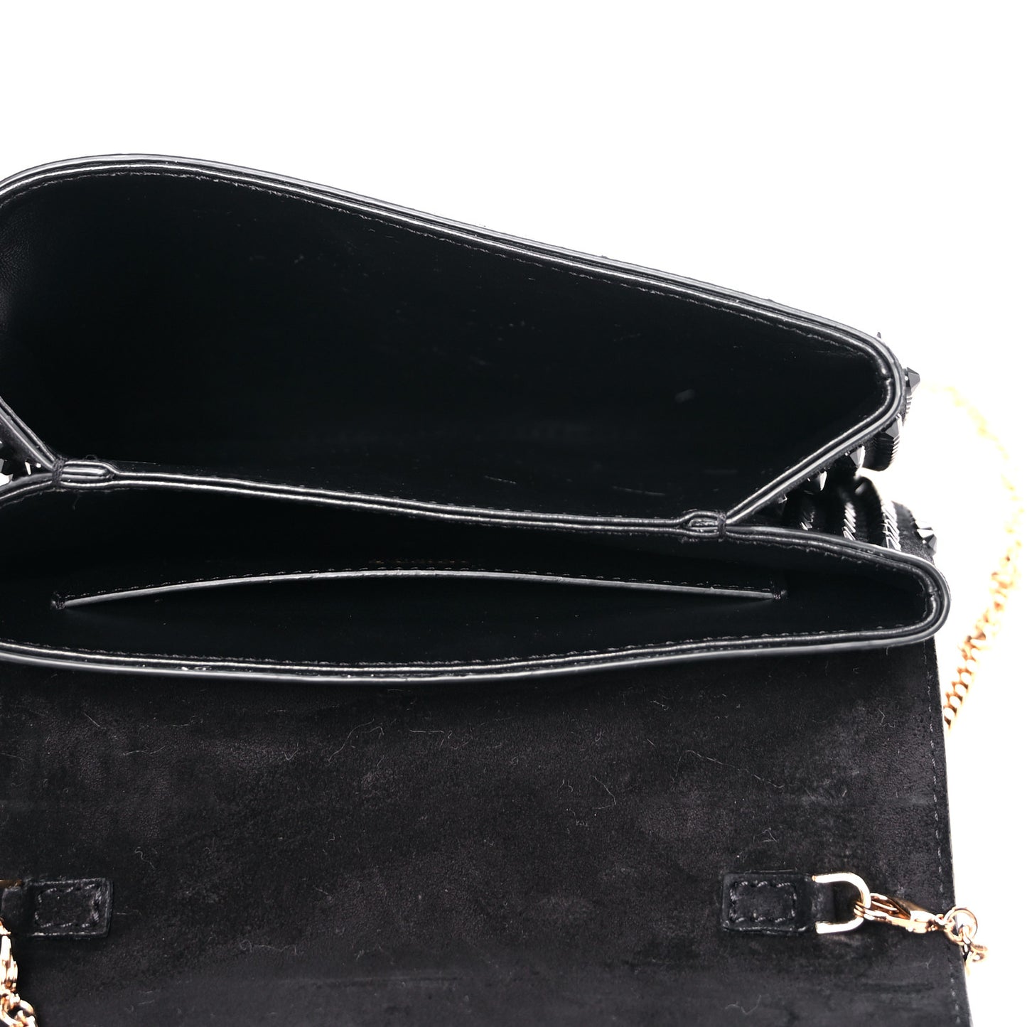 Suede Studded Virtus Chain Clutch Black