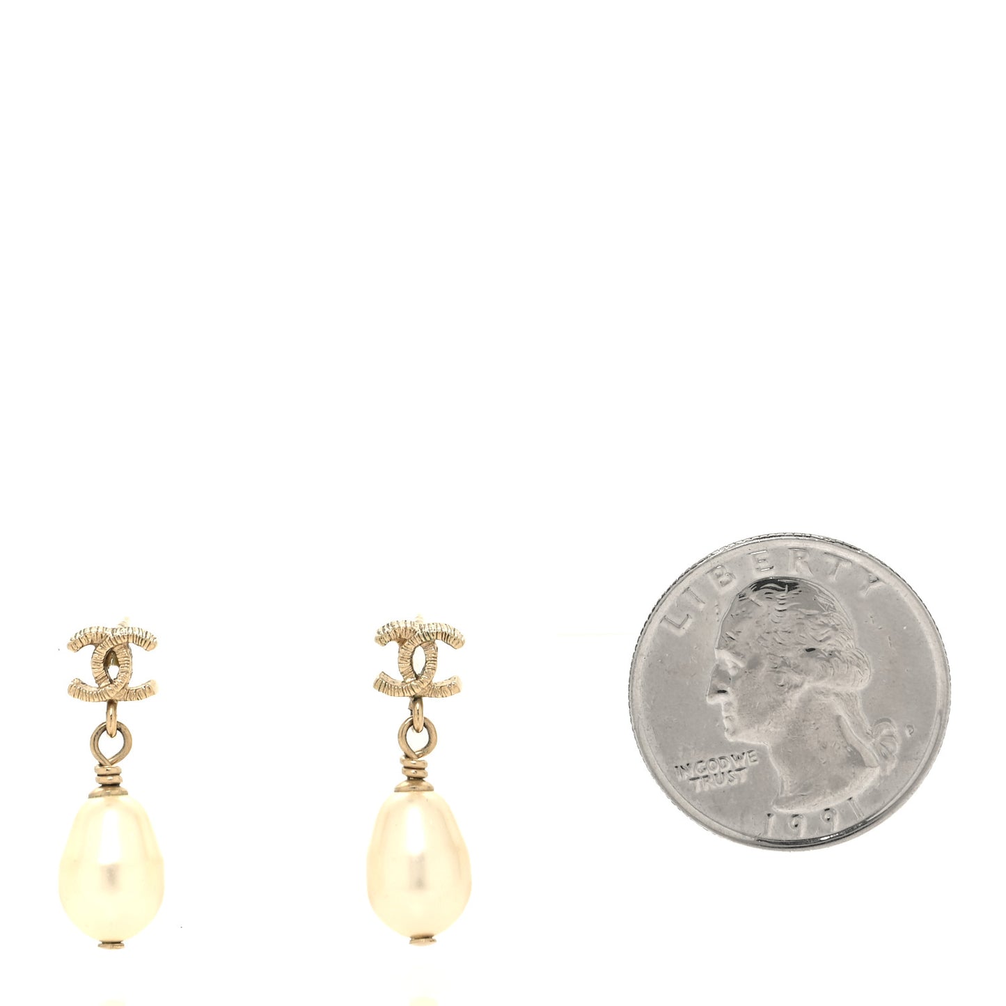 Pearl CC Teardrop Earrings Gold