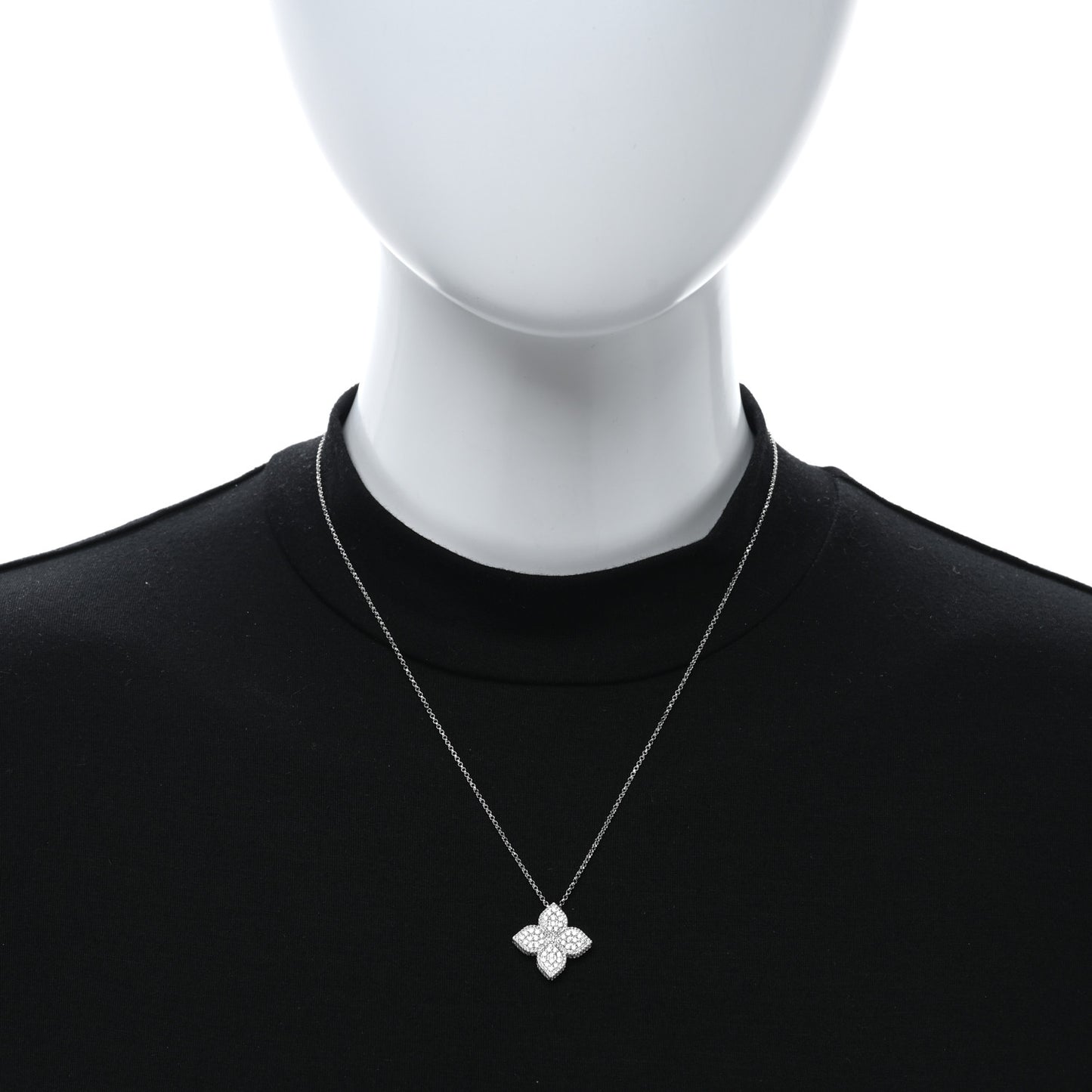 18K White Gold Diamond Large Venetian Princess Flower Pendant Necklace