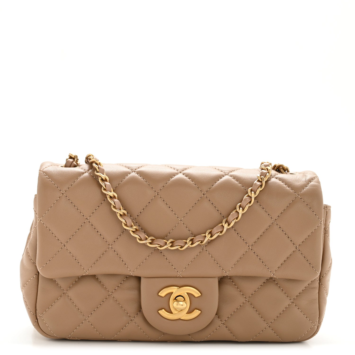 Chanel Lambskin Quilted Mini Rectangular Pearl Crush Flap Beige