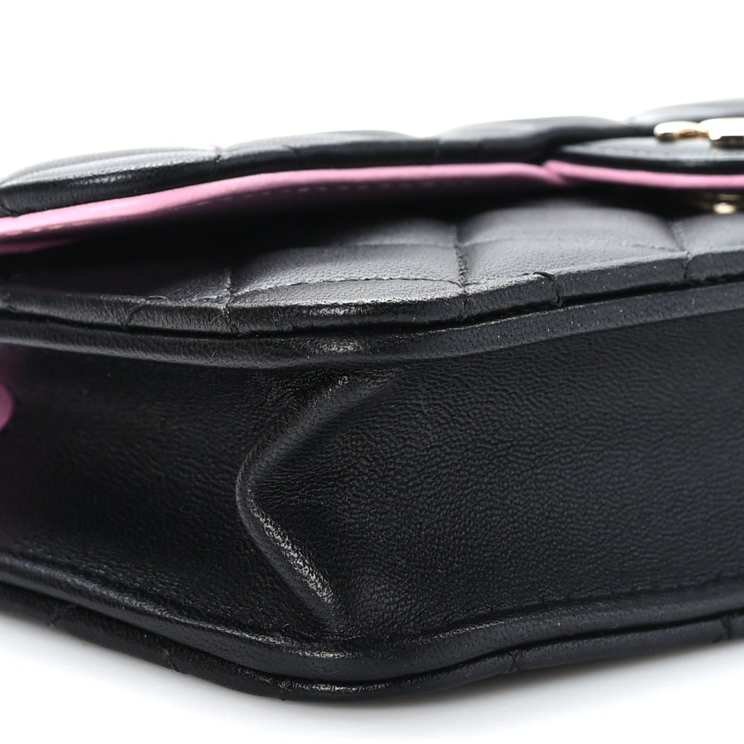 Lambskin Quilted Flap Phone Holder With Chain Black Lilac