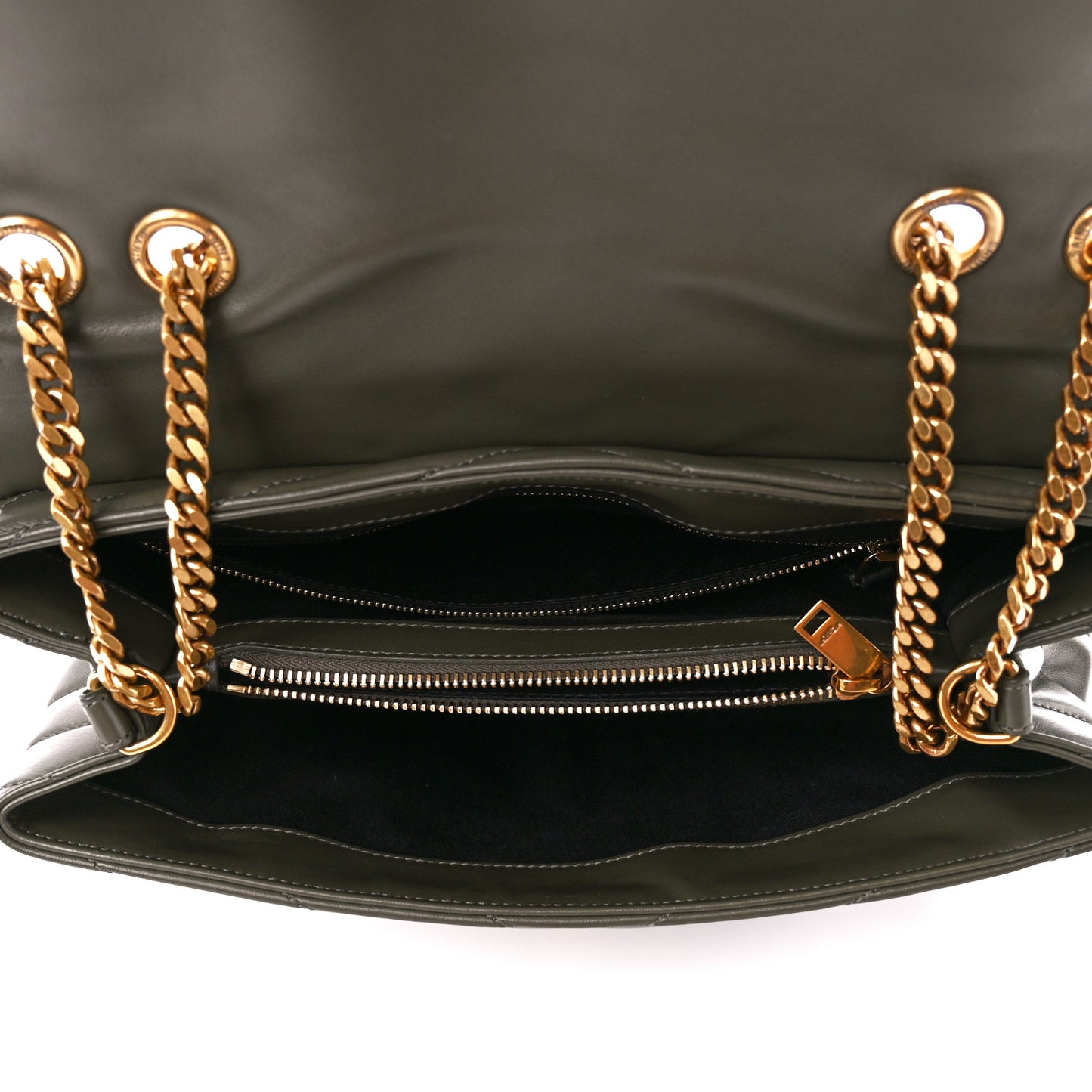 Calfskin Y Quilted Monogram Medium Loulou Chain Satchel Military Olive