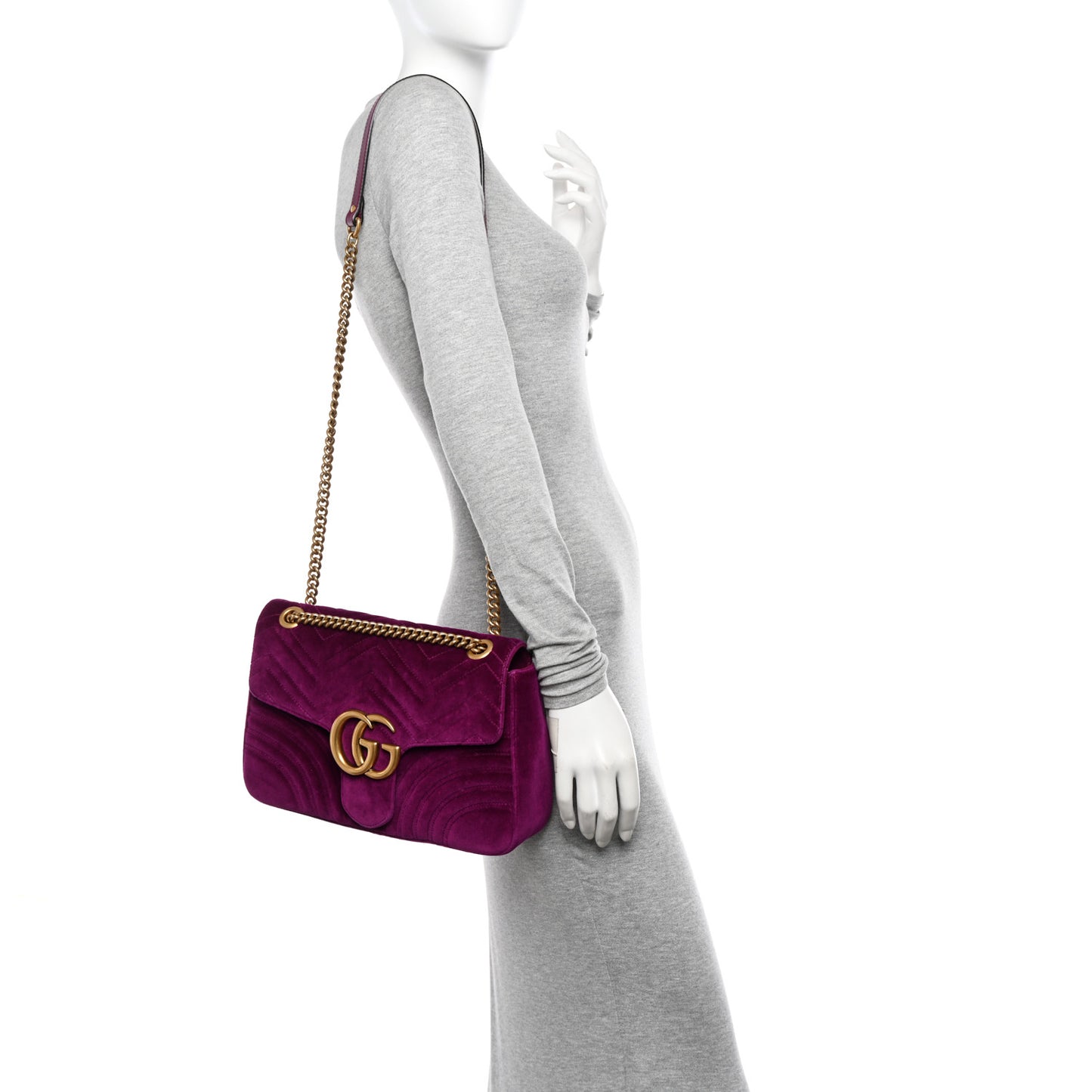 Velvet Matelasse Medium GG Marmont Shoulder Bag Fuchsia Violet Cyclamen