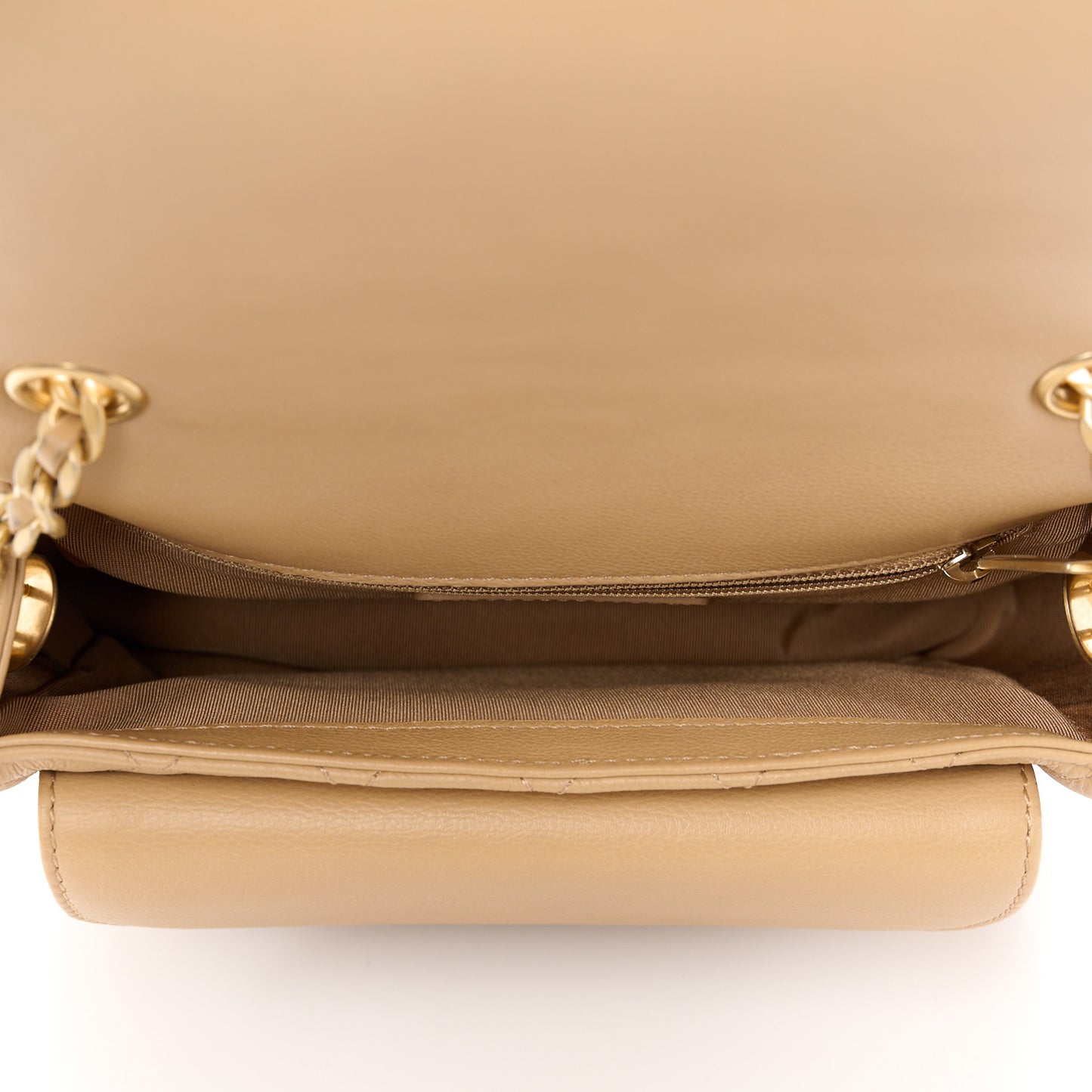 Grained Calfskin Quilted Messenger Flap Beige