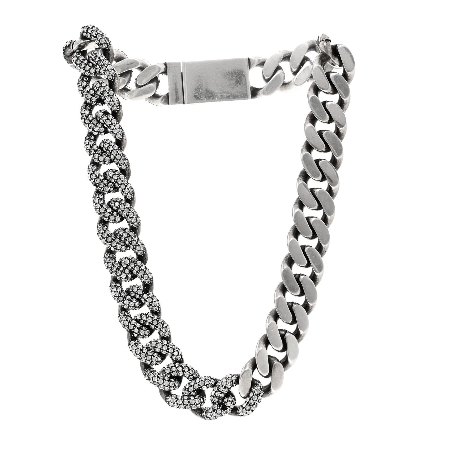 Crystal Curb Chain Necklace Oxidized Silver