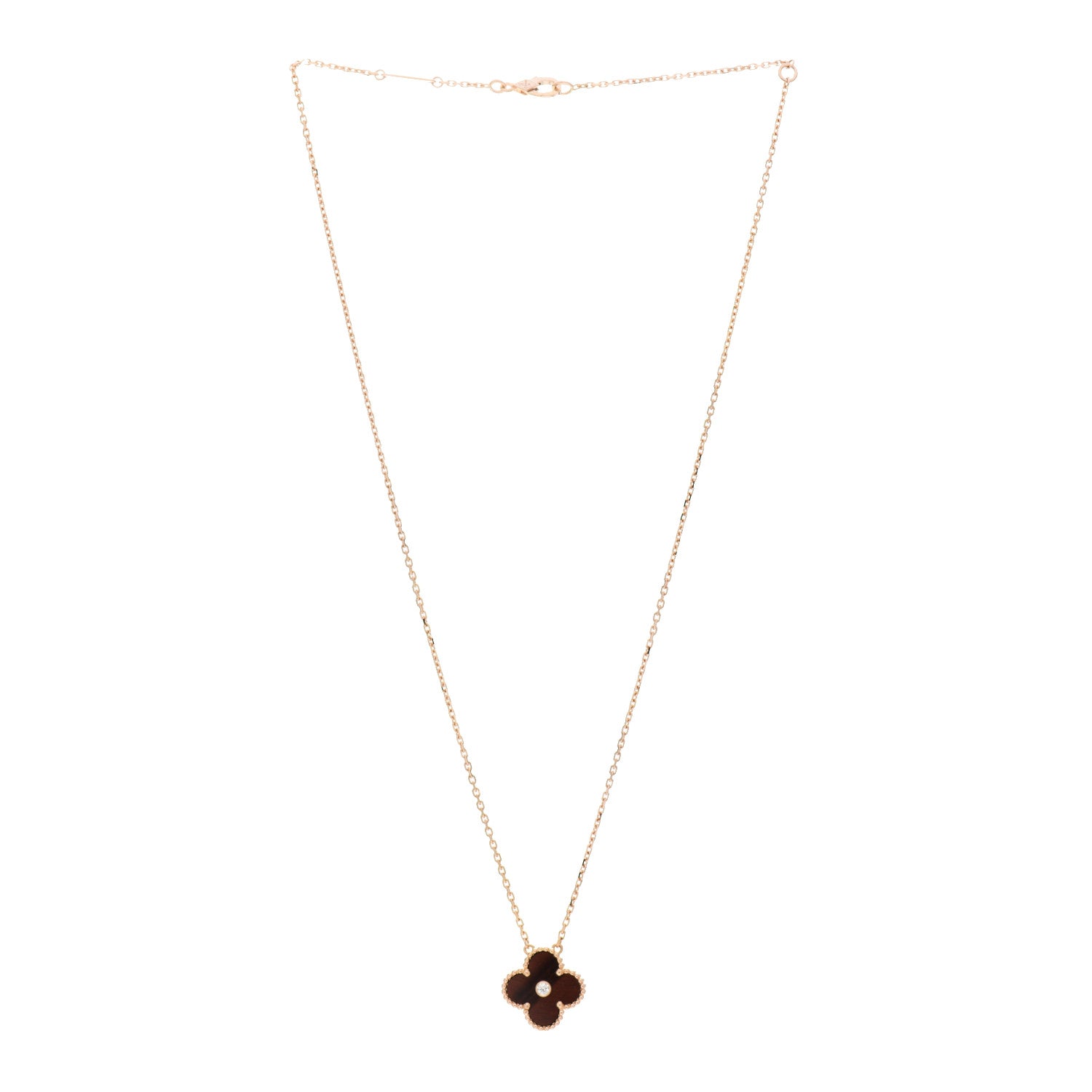 Van Cleef & Arpels 18K Rose Gold Diamond Bulls Eye Vintage Alhambra Pendant Necklace 3 of 5