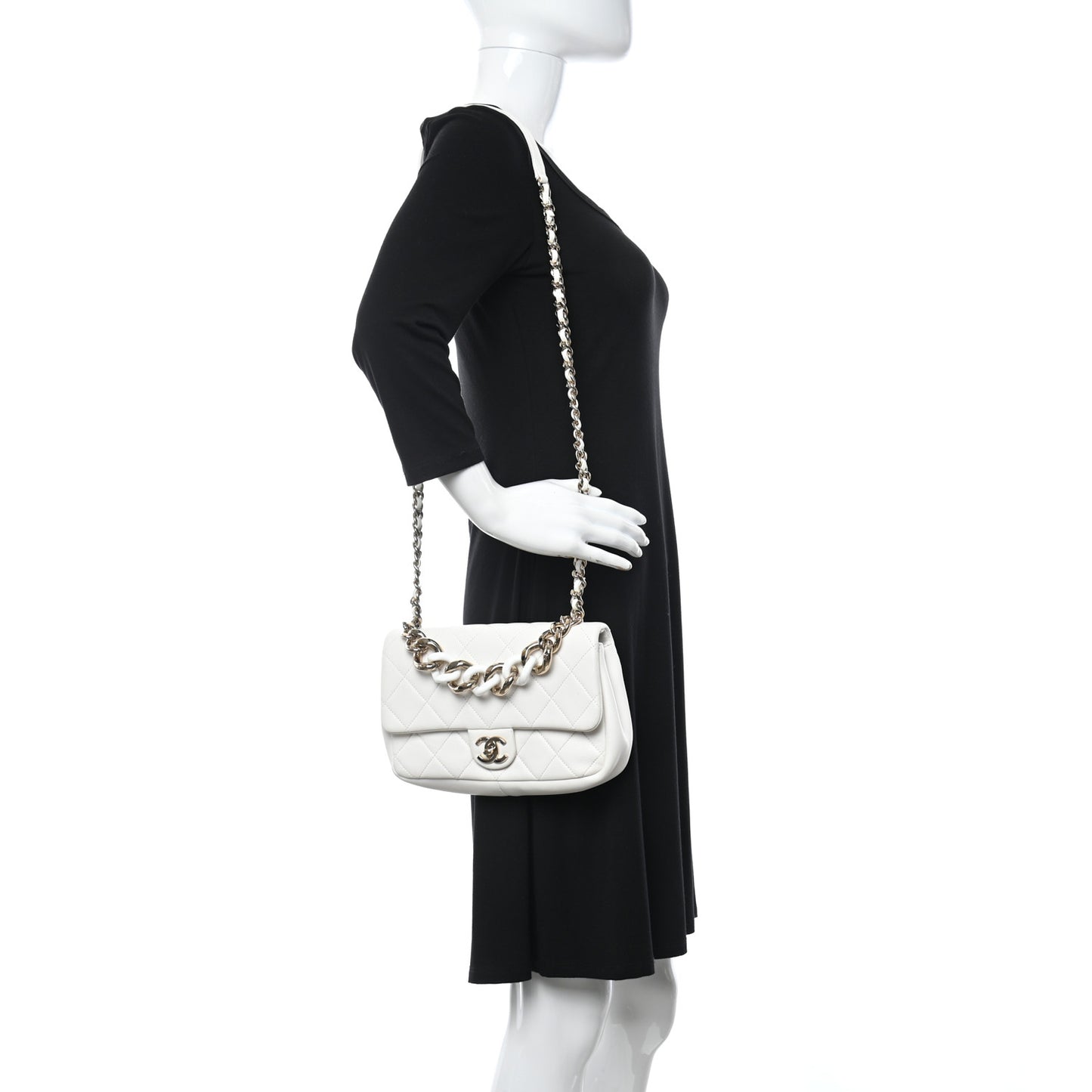 Lambskin Quilted Resin Bi-Color Chain Flap Bag White