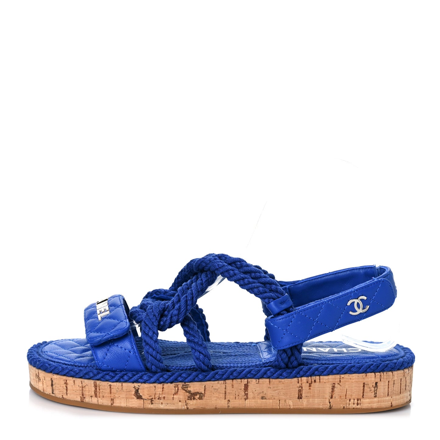 Cord Lambskin Quilted Logo Sandals 37 Blue