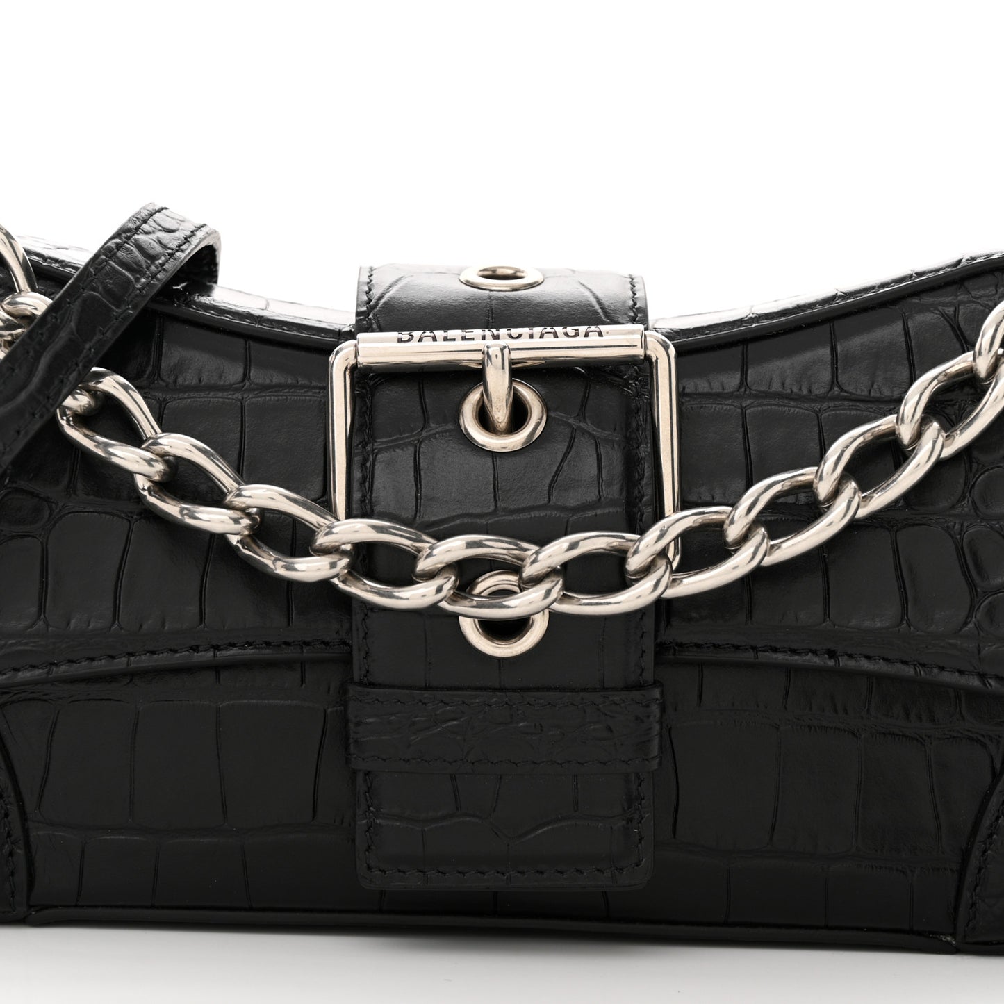 Calfskin Crocodile Embossed Small Lindsay Shoulder Bag Black