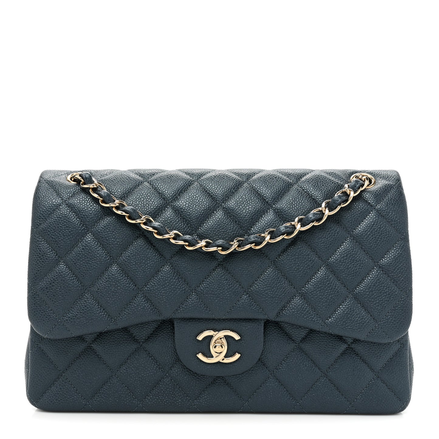 Metallic Caviar Quilted Jumbo Double Flap Dark Blue
