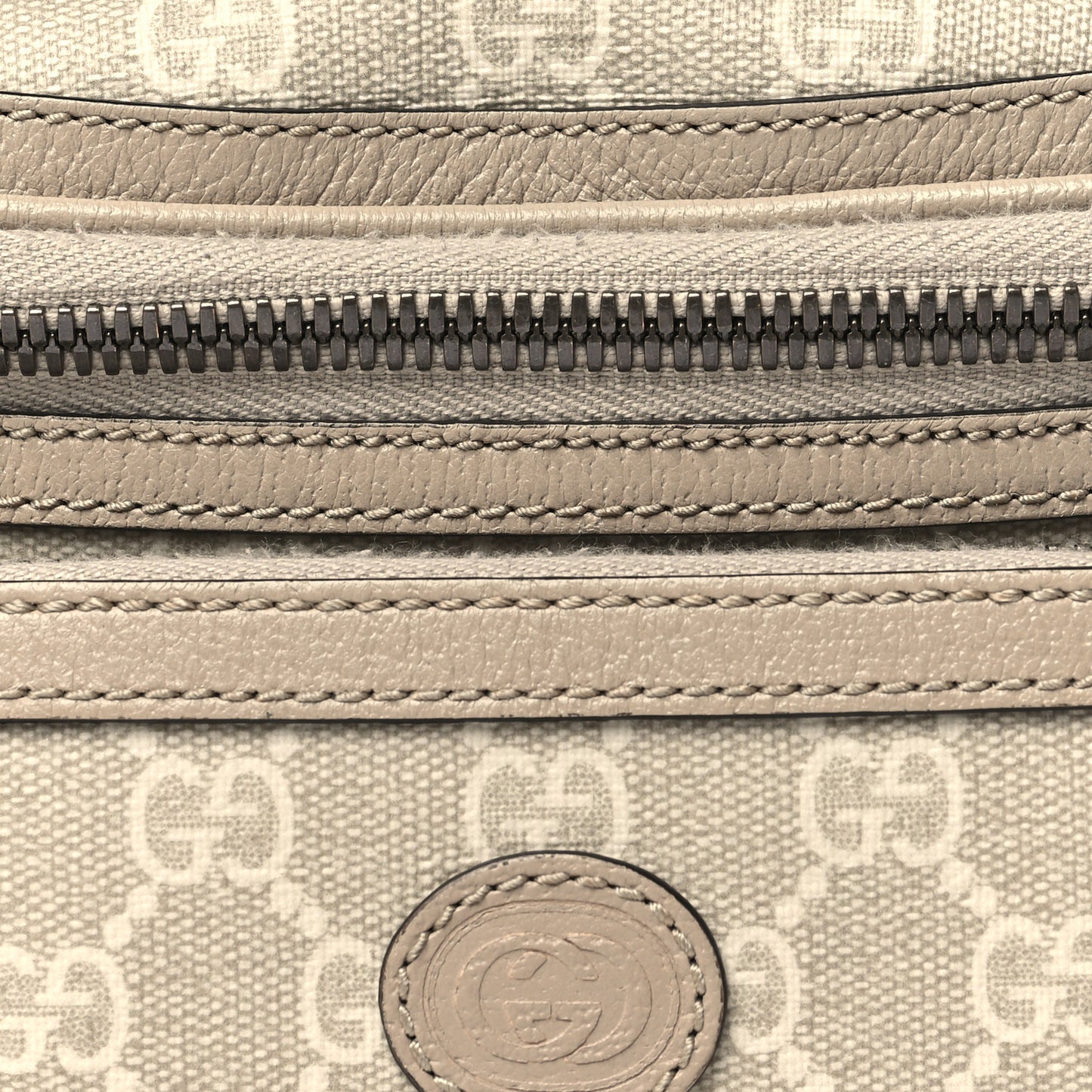 GG Supreme Monogram Textured Calfskin Web Retro Interlocking G Belt Bag Beige Mystic White Oatmeal